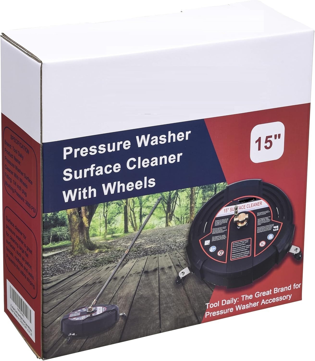 15 Inch Pressure Washer Surface Cleaner with 3 Wheels, 2 Extension Wands, Surfac