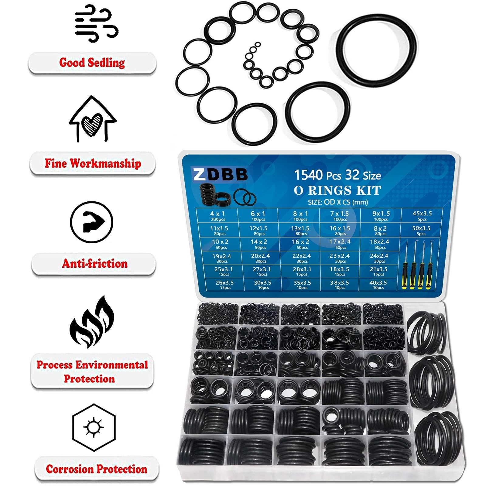 1540 Pcs Metric Nitrile Rubber O-Ring Assortment Kit for Plumbing & Automotive R