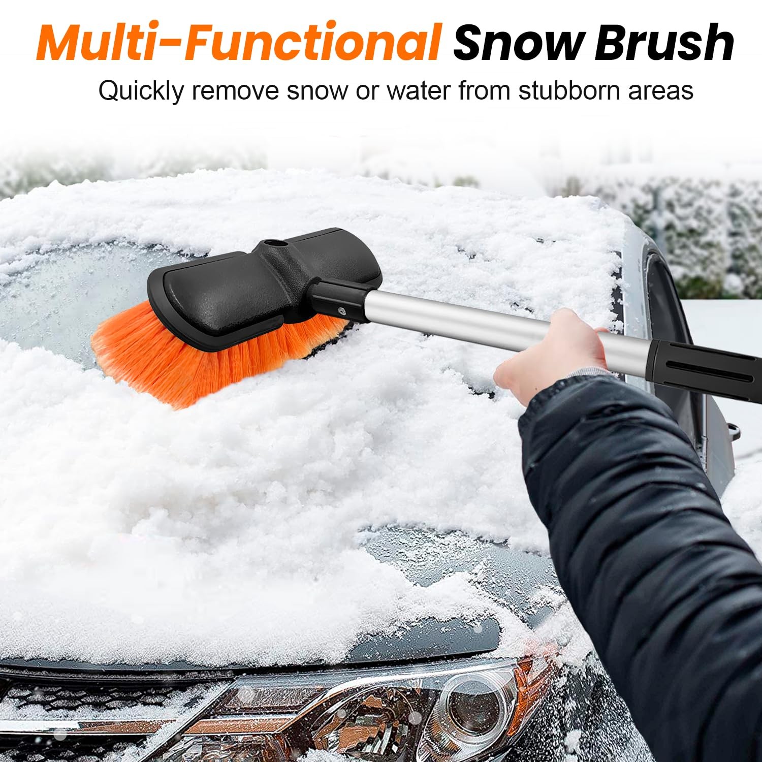 ARTIPOLY 65″ Car Wash Brush with Extension Pole, 10″ brush pole, Orange