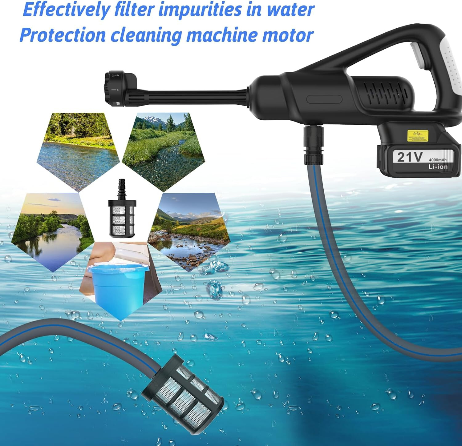 Cordless Pressure Washer, Portable Power Cleaner With 21V Battery & Charger