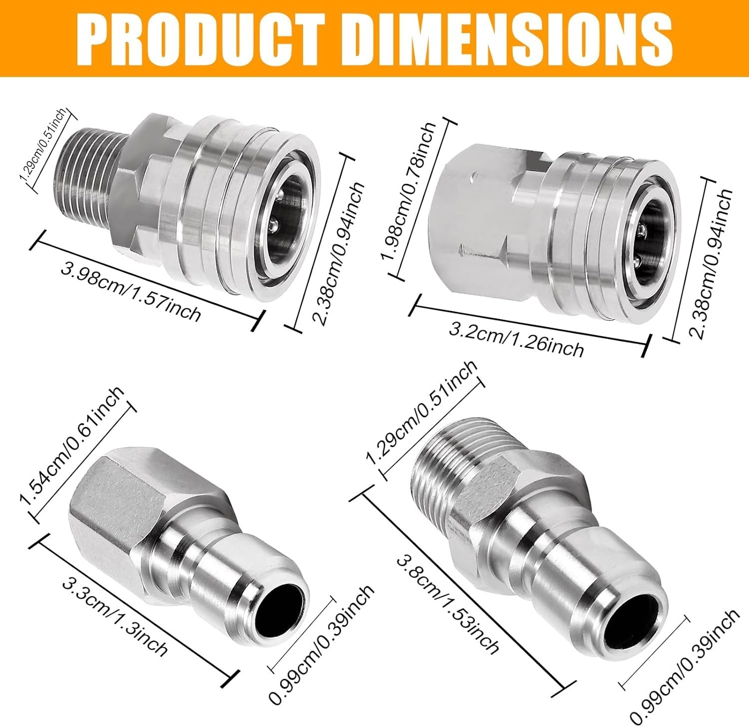 8 Pack 1/4″ Pressure Washer Quick Connect Fittings 5000 PSI Stainless Steel