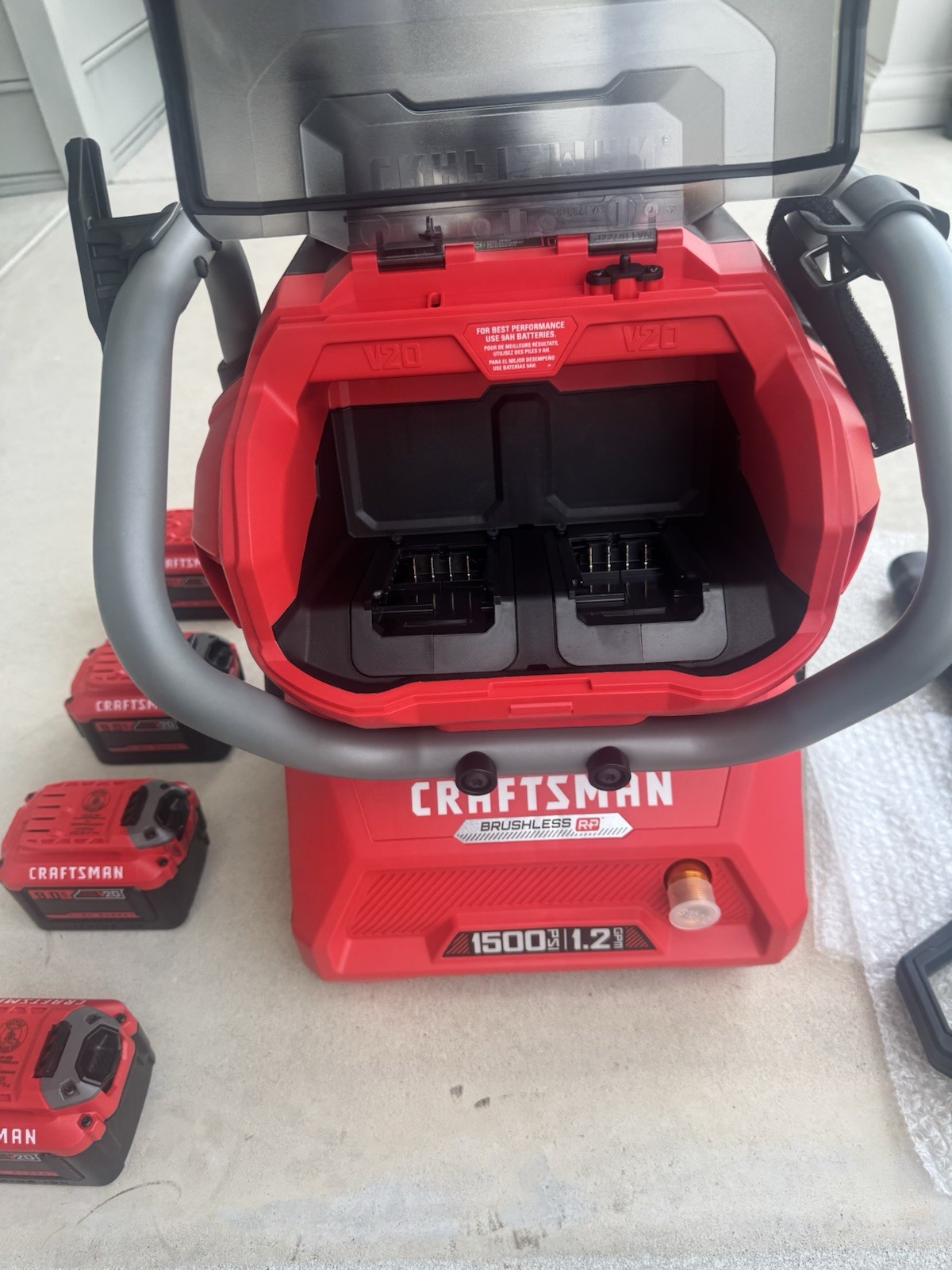 Craftsman V20 1500 PSI Cold Water Pressure Washer with 2 extra 9.0 ah batteries