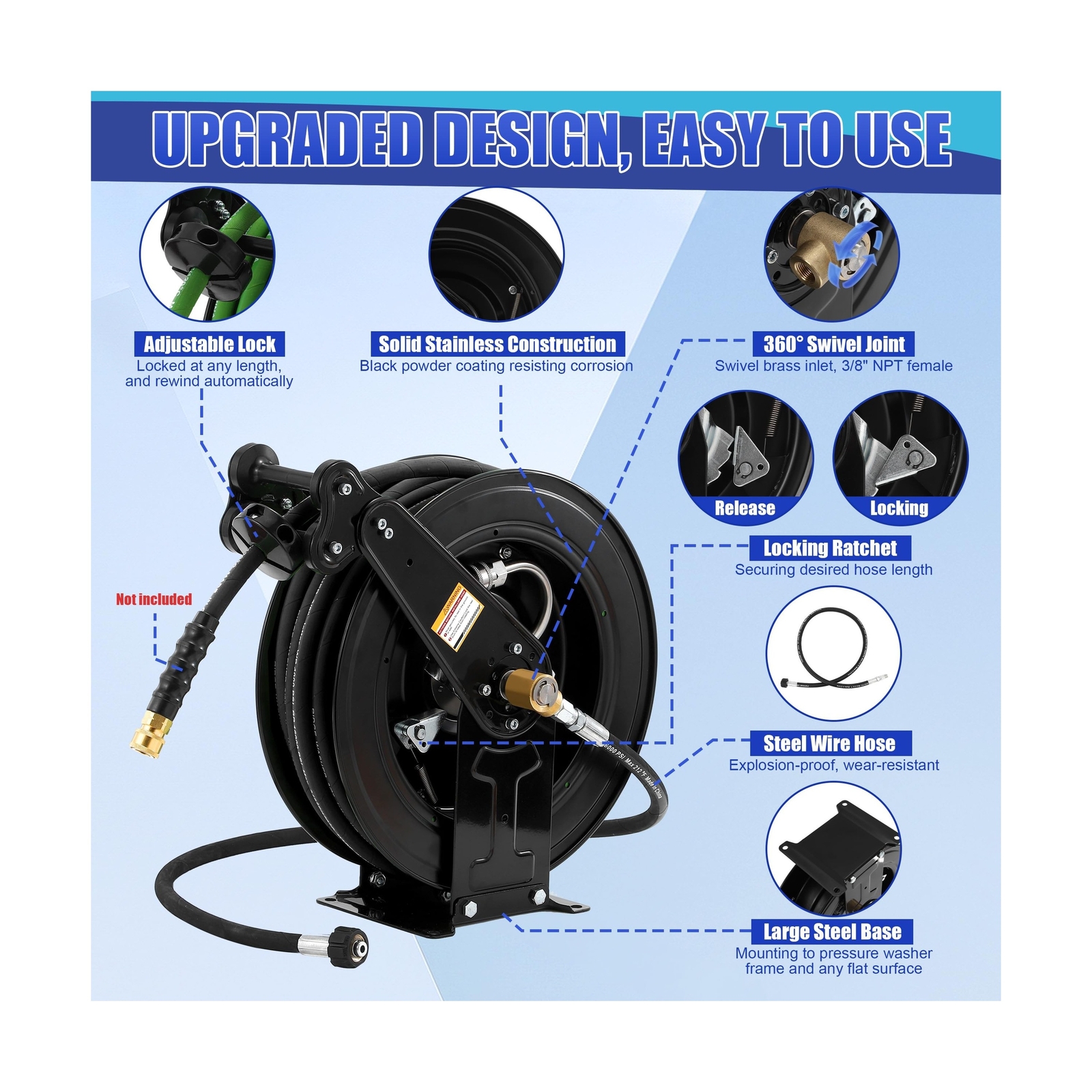 High Pressure Washer Hose Reel for Water/Air/Oil, Pressure Washer Hose – 1