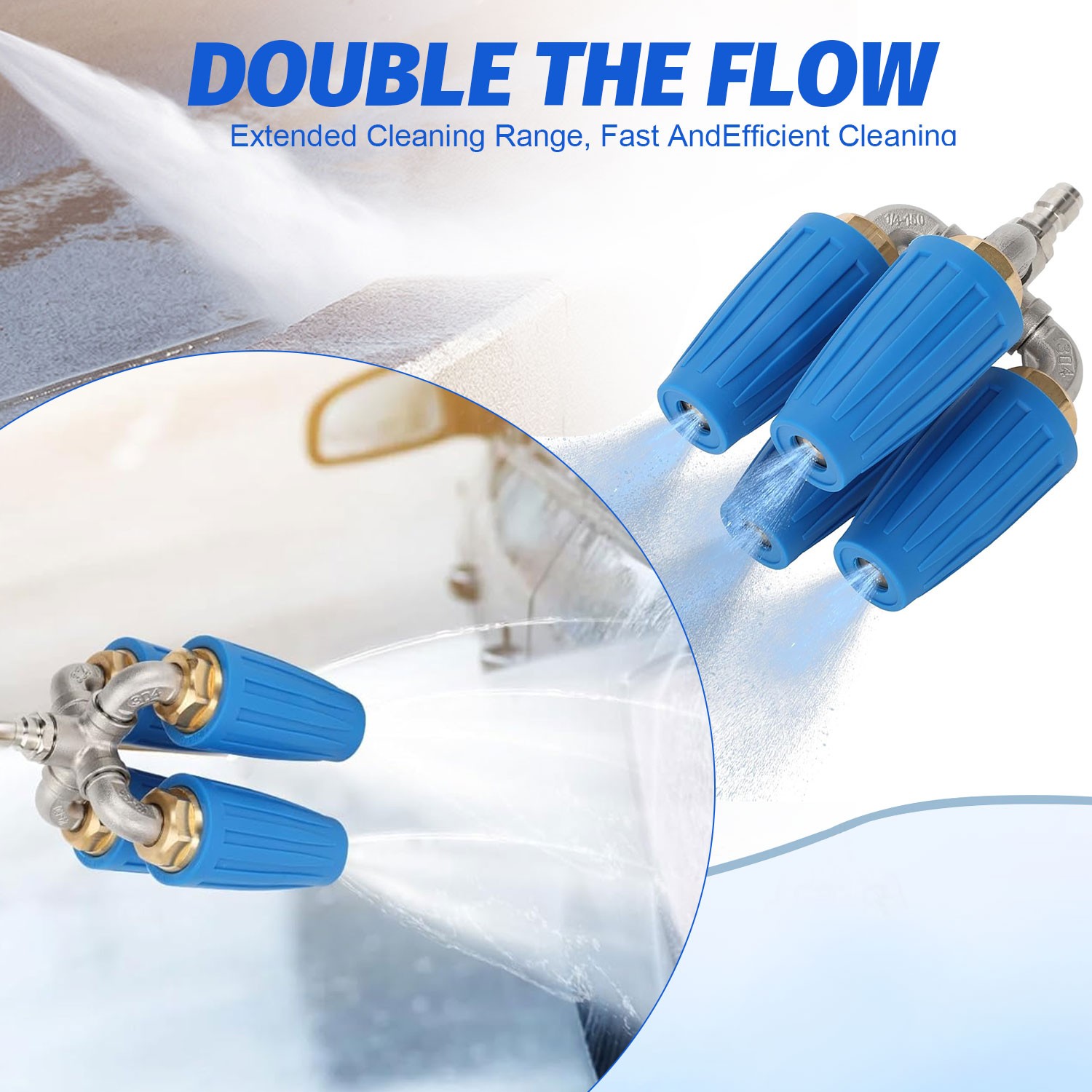 360° Rotating Pressure Washer Four Turbo Nozzle 1/4″ Quick Connector 2.5 Orifice