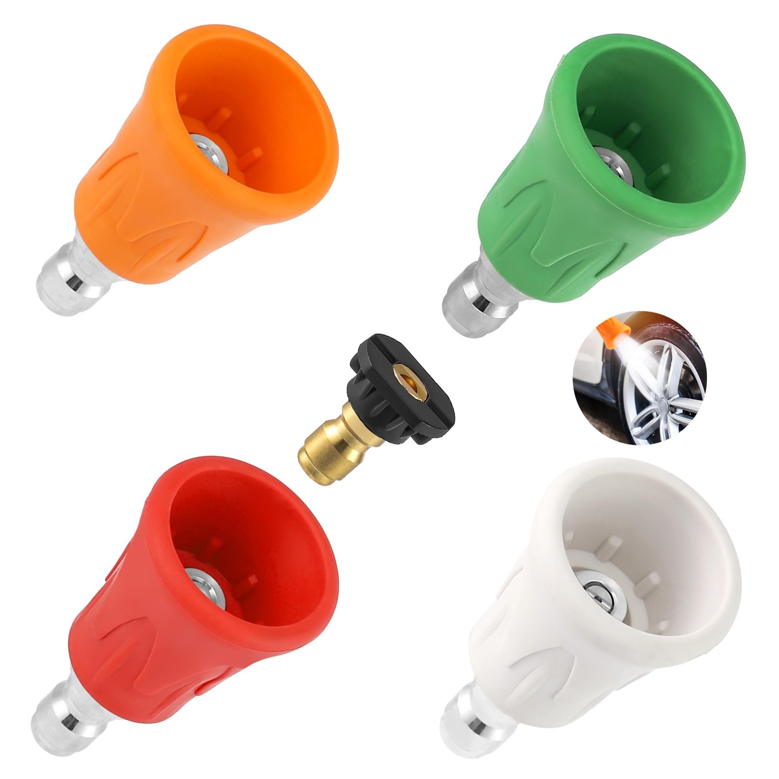 High Pressure Washer Nozzle Guard Set, 5 Pcs Stainless Steel Tips & Rubber Cover