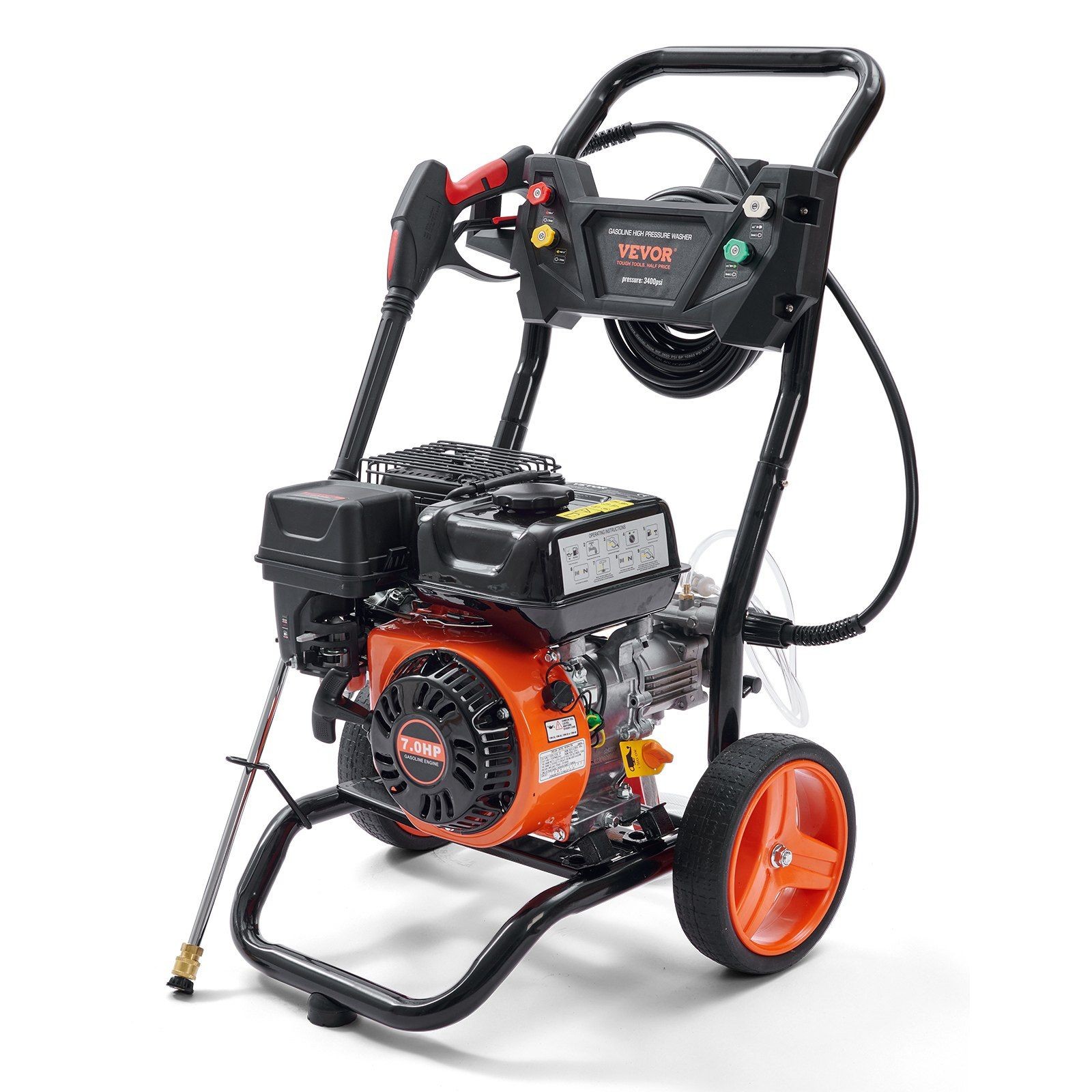 3400PSI 2.6GPM Gas-Powered Pressure Washer w/ Aluminum Pump, 5 Nozzles