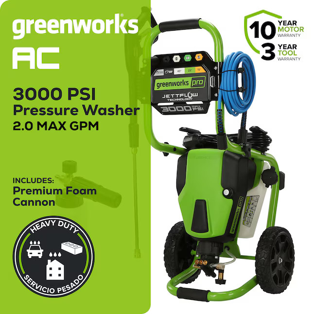 Greenworks GPW3000FC 3000-PSI 2-GPM Water Electric Pressure washer 5 Spray Tips