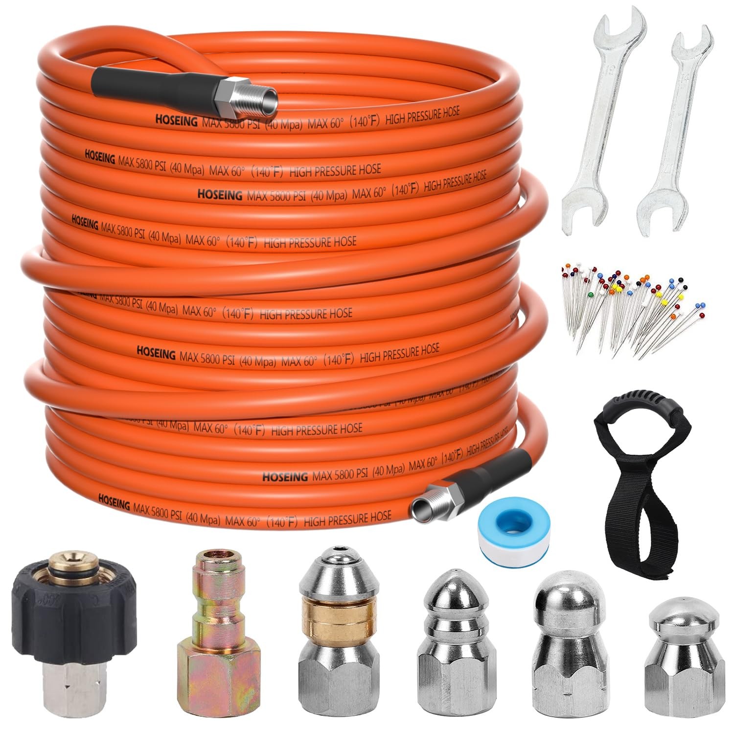 50FT Sewer Jetter Kit 5800 PSI Pressure Washer Drain Cleaner Hose Water Jet