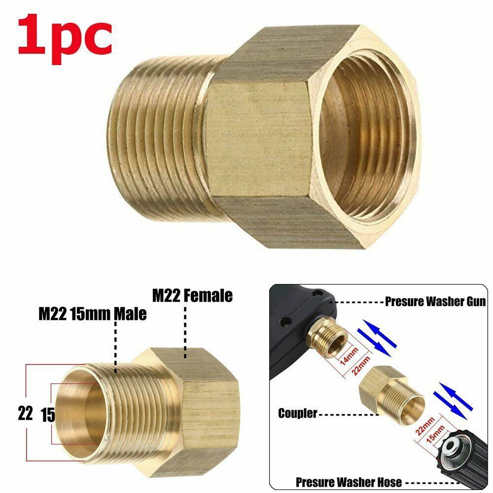 M22 15mm Male Thread Brass Pressure Washer Gun Copper Adapter to M22 14mm Female