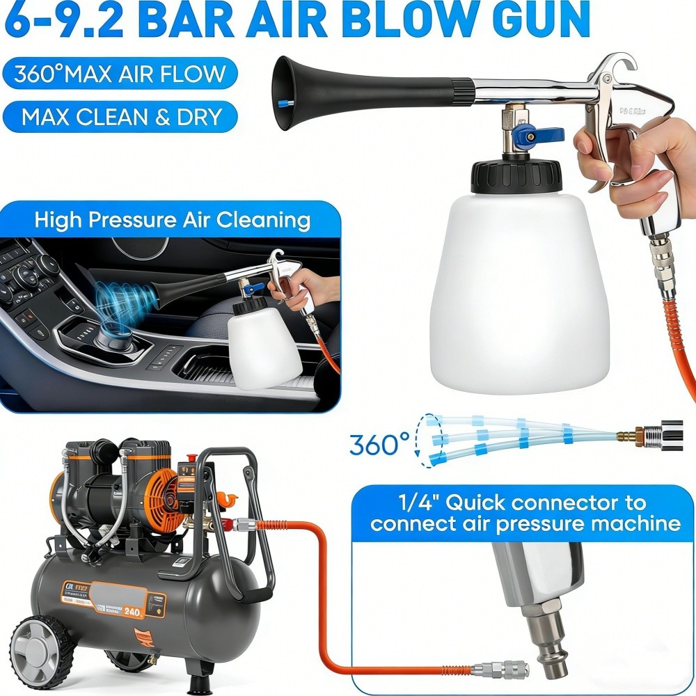 Car Cleaning Gun High Pressure Air Interior Detail Tool Kit Dry Cleaner w/brush