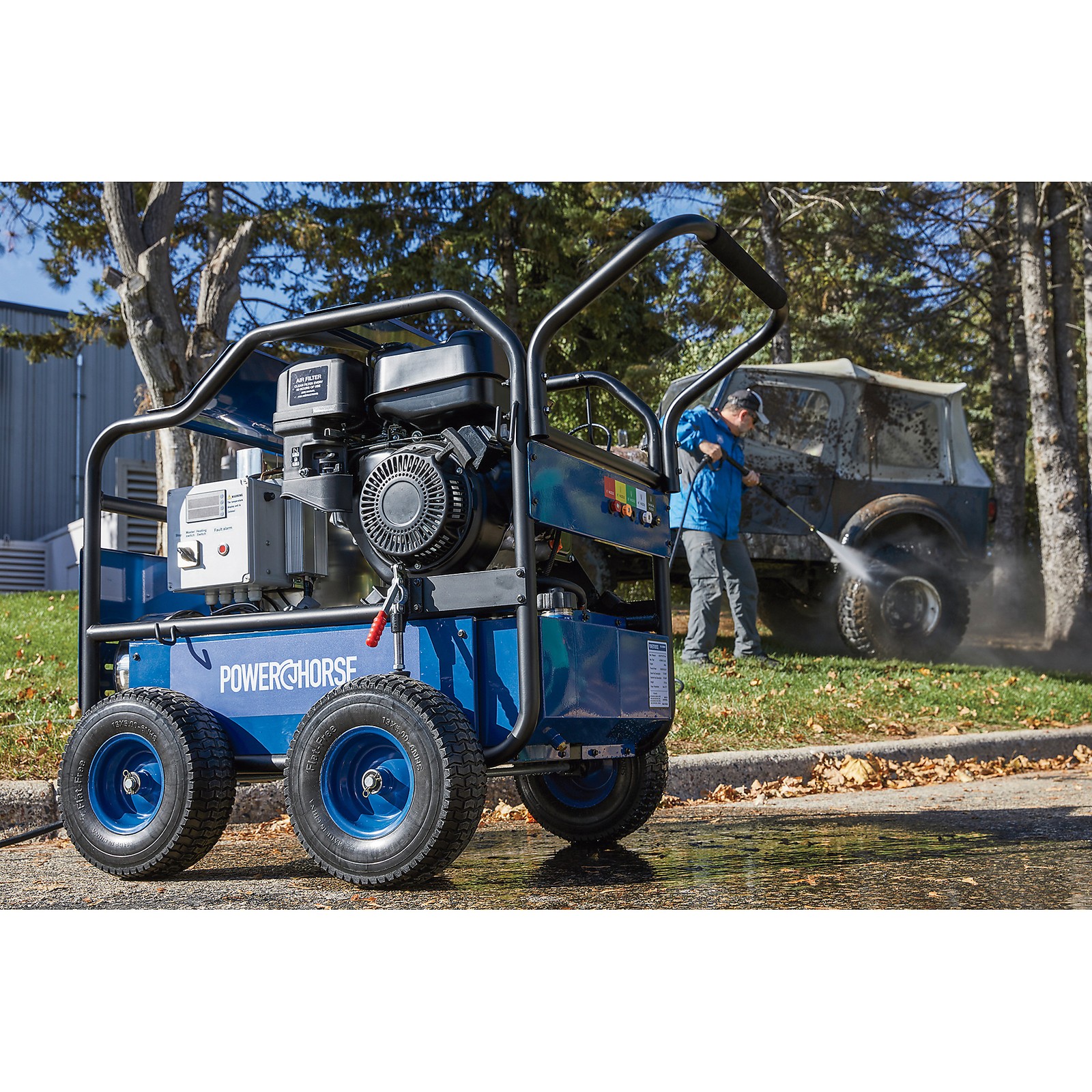 Powerhorse Gas Hot Water Pressure Washer with Diesel Heater, 4000 PSI, 4 GPM,