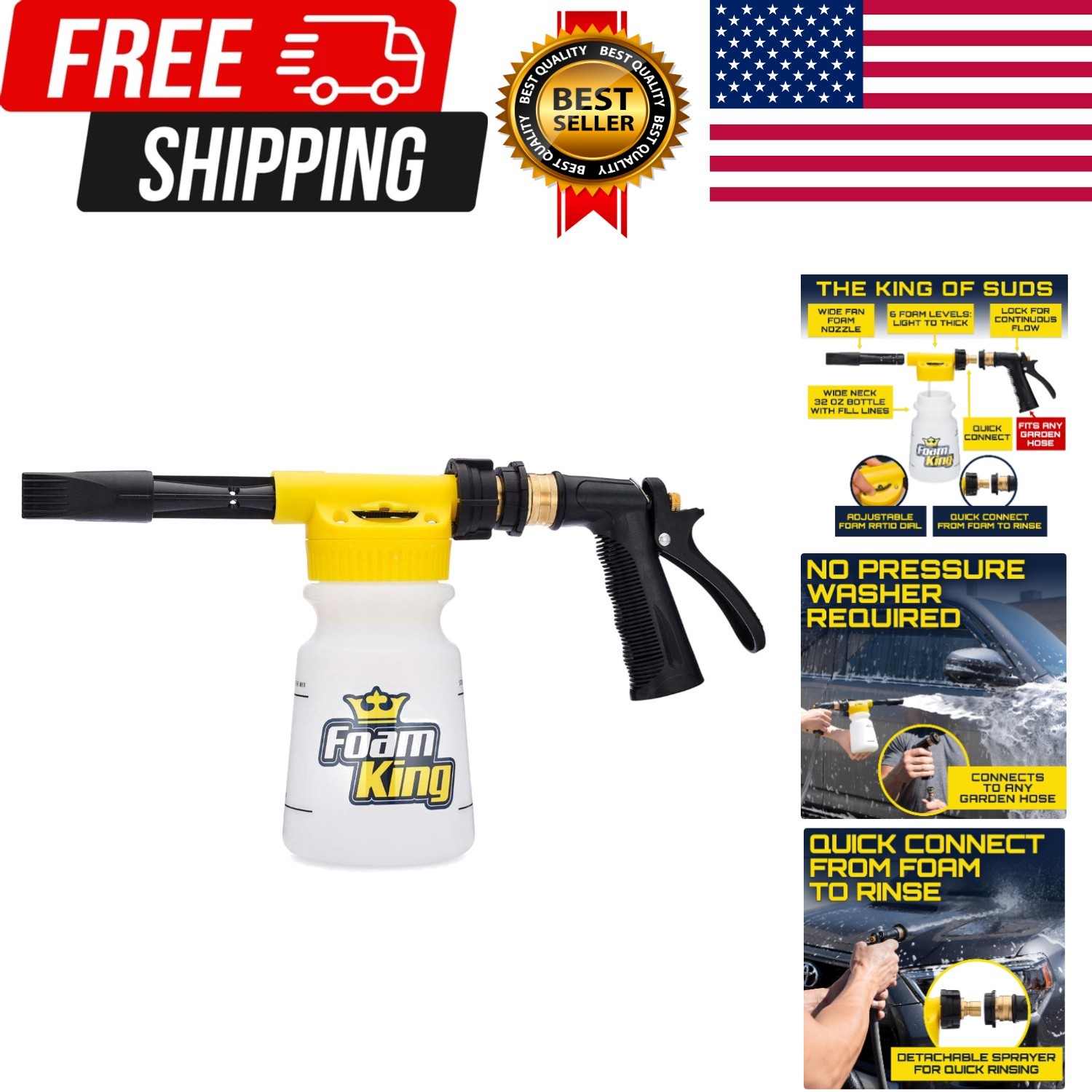 Foam King Car Wash Foam Gun, Foam Cannon for Hose Garden – The King of Suds -…
