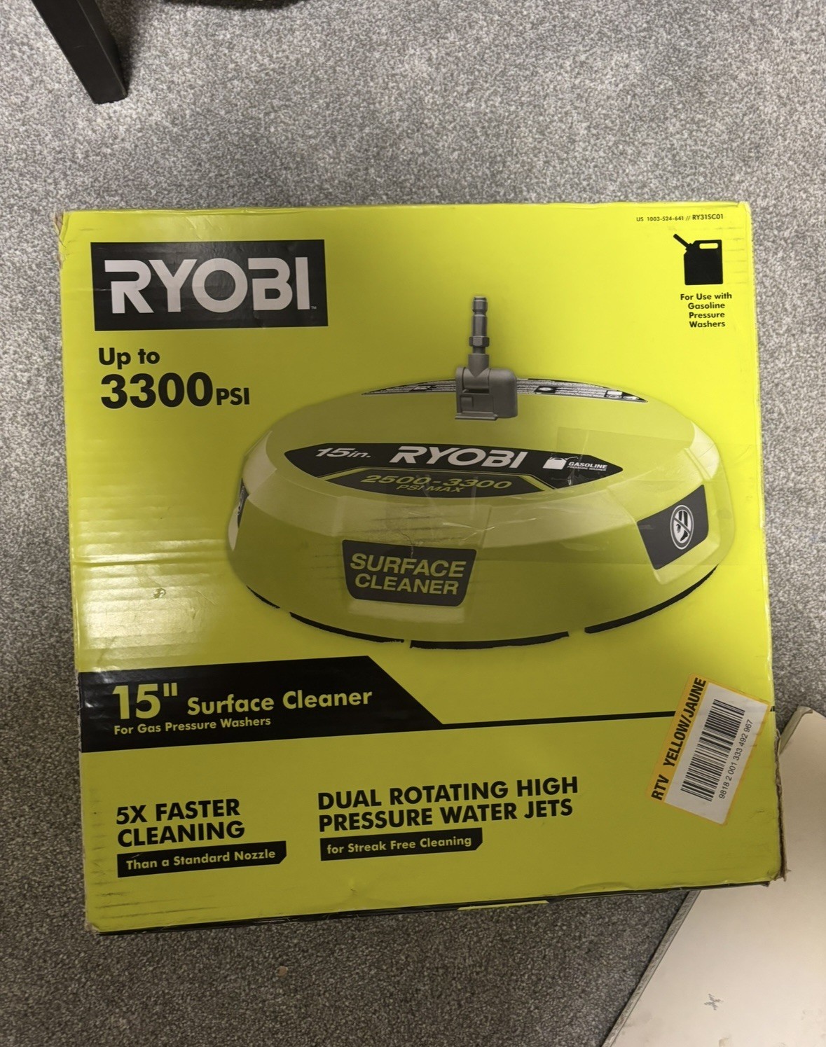 RYOBI 15 in. 3300 PSI Surface Cleaner for Gas Pressure Washer