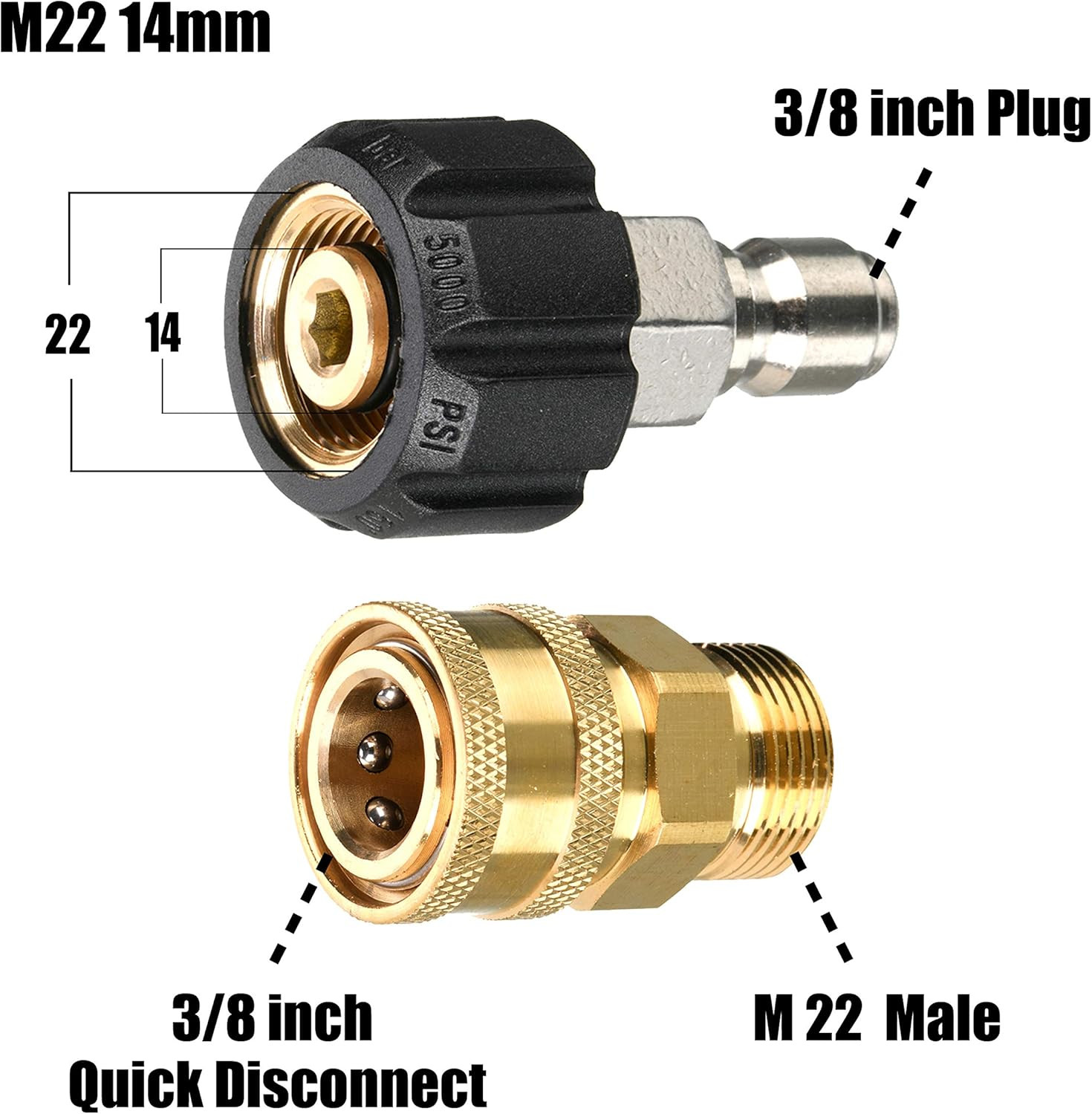 Pressure Washer Adapter Set, M22 14Mm to 3/8″ Quick Connect Kit for Power Washer