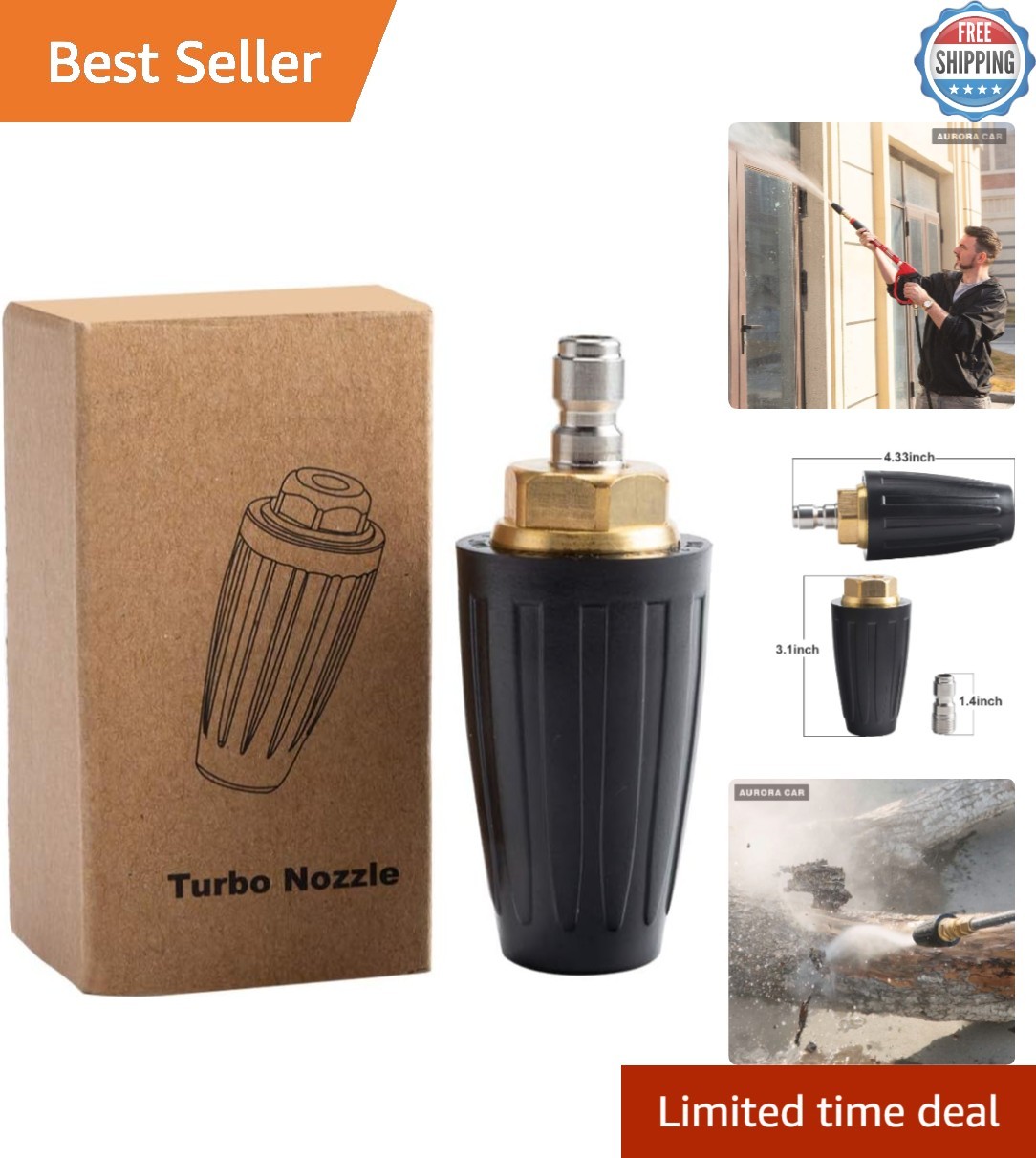 High-Efficiency Turbo Nozzle for Pressure Washers Up to 4000 PSI – 1/4” Connect