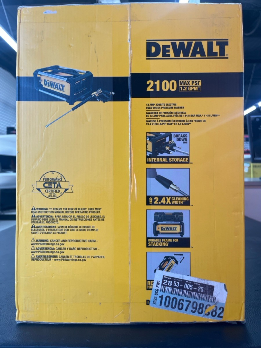 DEWALT PRESSURE WASHER DWPW2100 NIB (PD3047411)