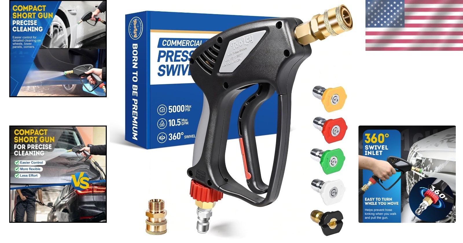Effortless Cleaning: 5000 PSI Pressure Washer Gun with 360° Swivel Design