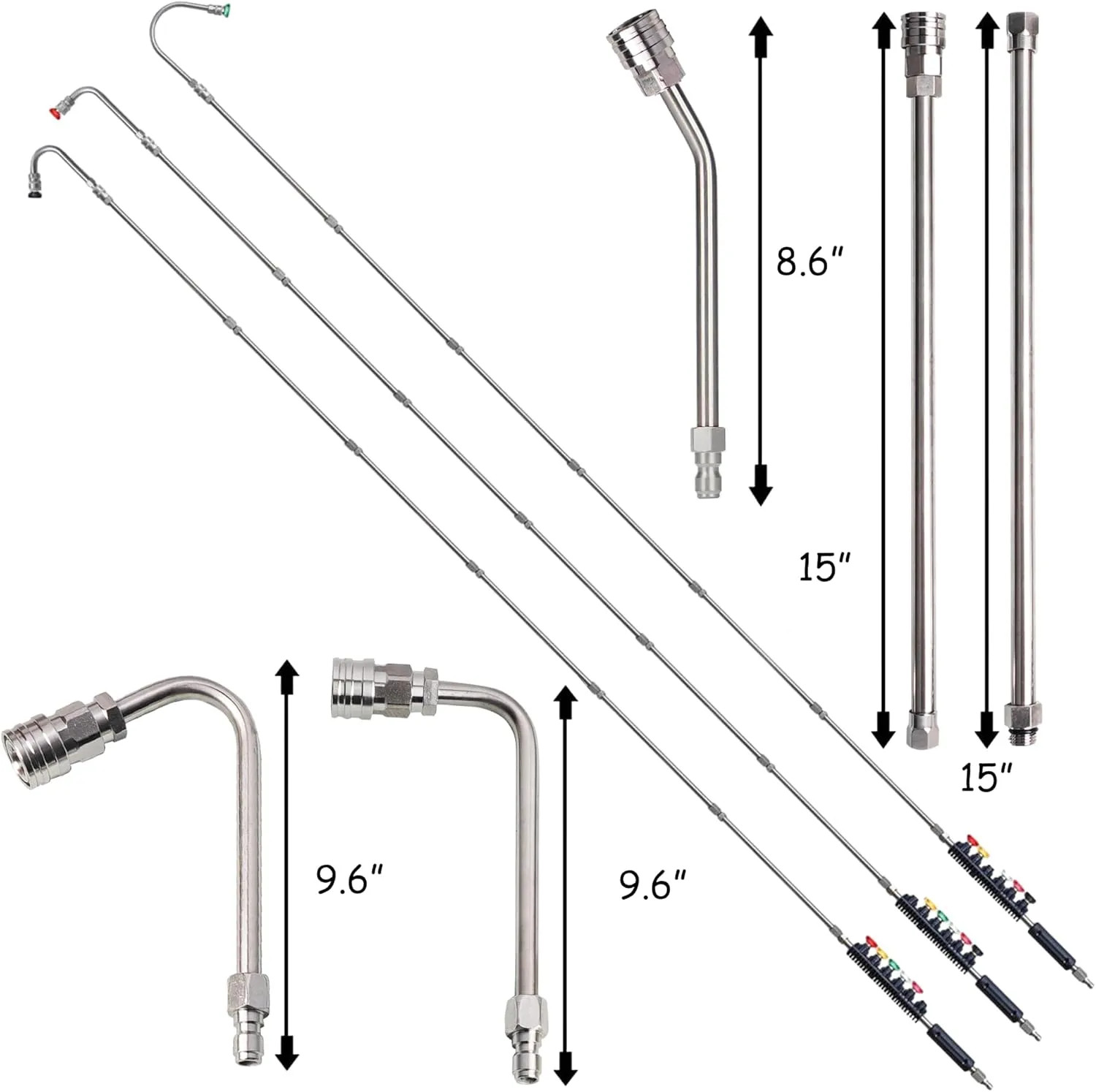 9 Pack Pressure Washer Extension Wand Set 4000 PSI With 6 Nozzle Tips Curved Rod