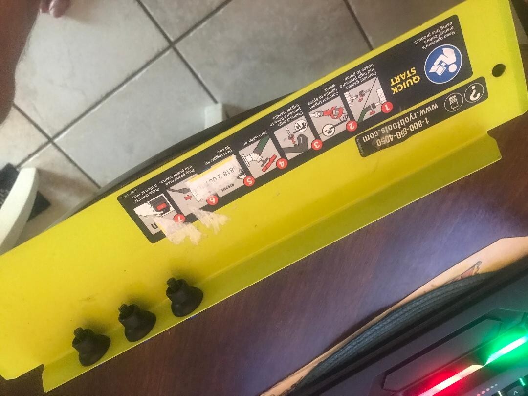 RYOBI Model RY141900VNM pressure washer OEM Performance Panel (w/bolts)