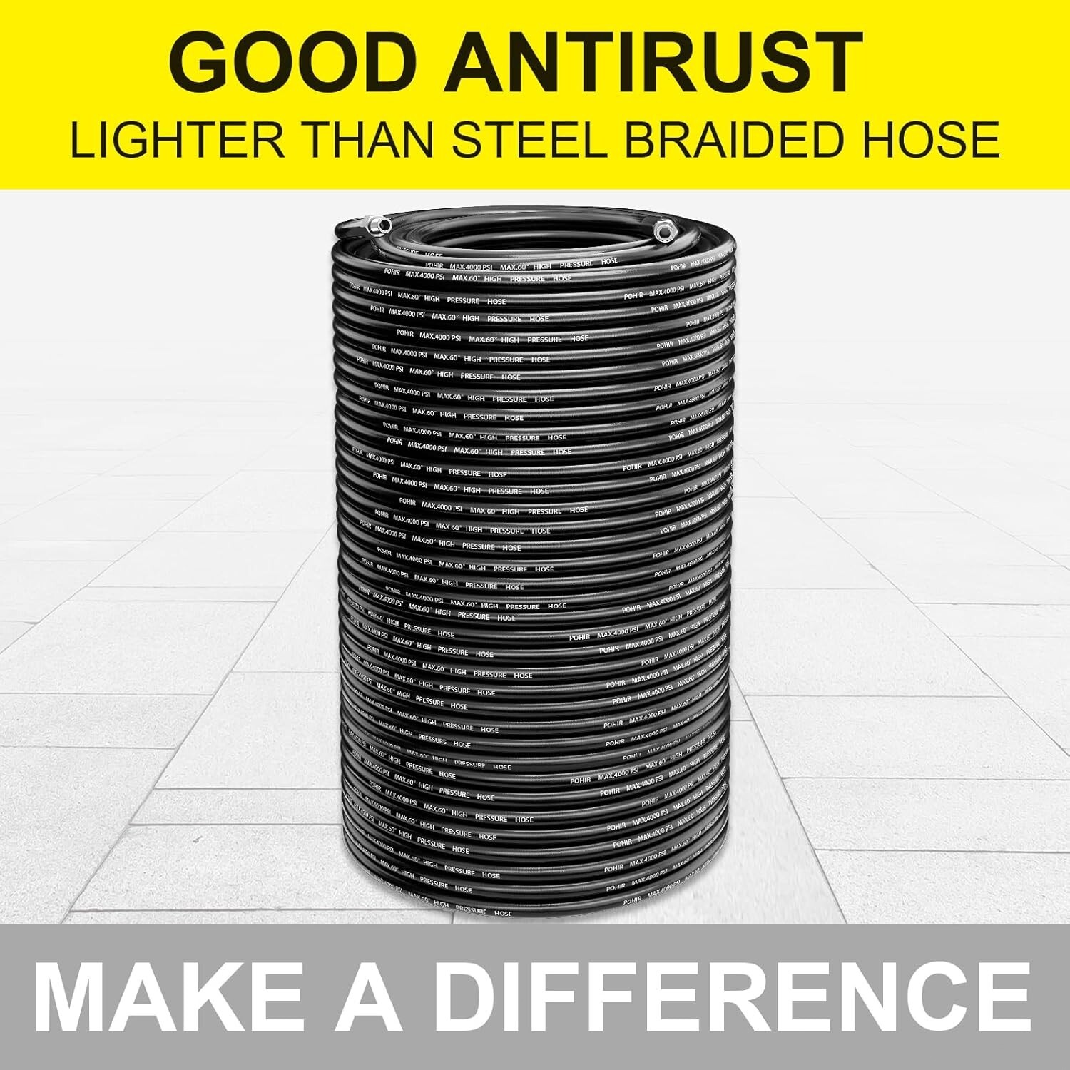 POHIR 200FT Pressure Washer Hose 1/4″ 4000PSI Sewer Jetter Nozzles Hose Kit