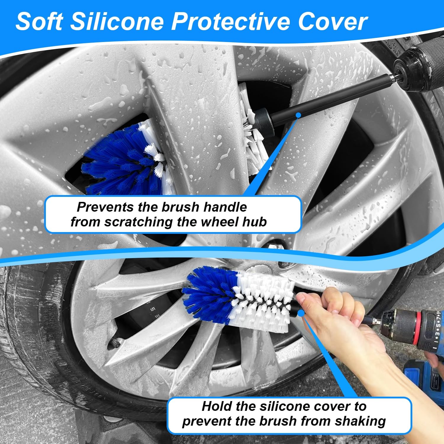 Wheel Brush Kit, 9.6 inches (length) x 2.3 (diameter), Blue/White,2pcs