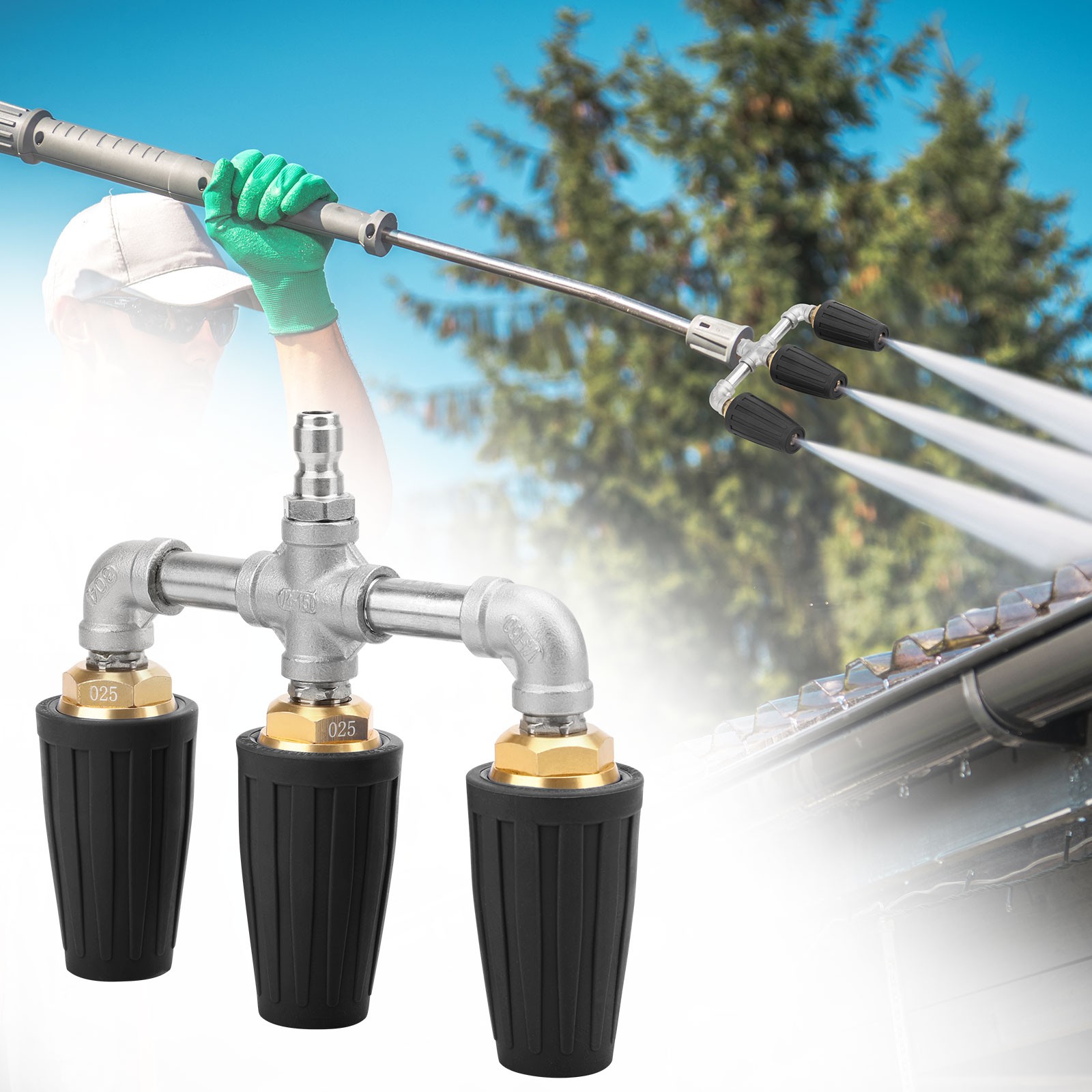 Triple Turbo Nozzle Pressure Washer 360° Rotating 1/4″ Quick Connector 4000 PSI