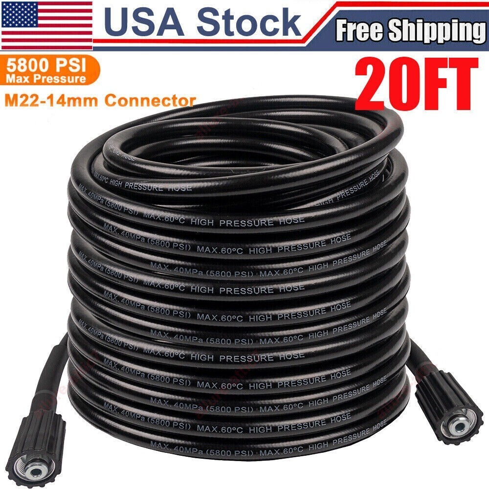 High Pressure Washer Hose.20/25/50/100FT 5800PSI M22 Power Washer Extension Hose