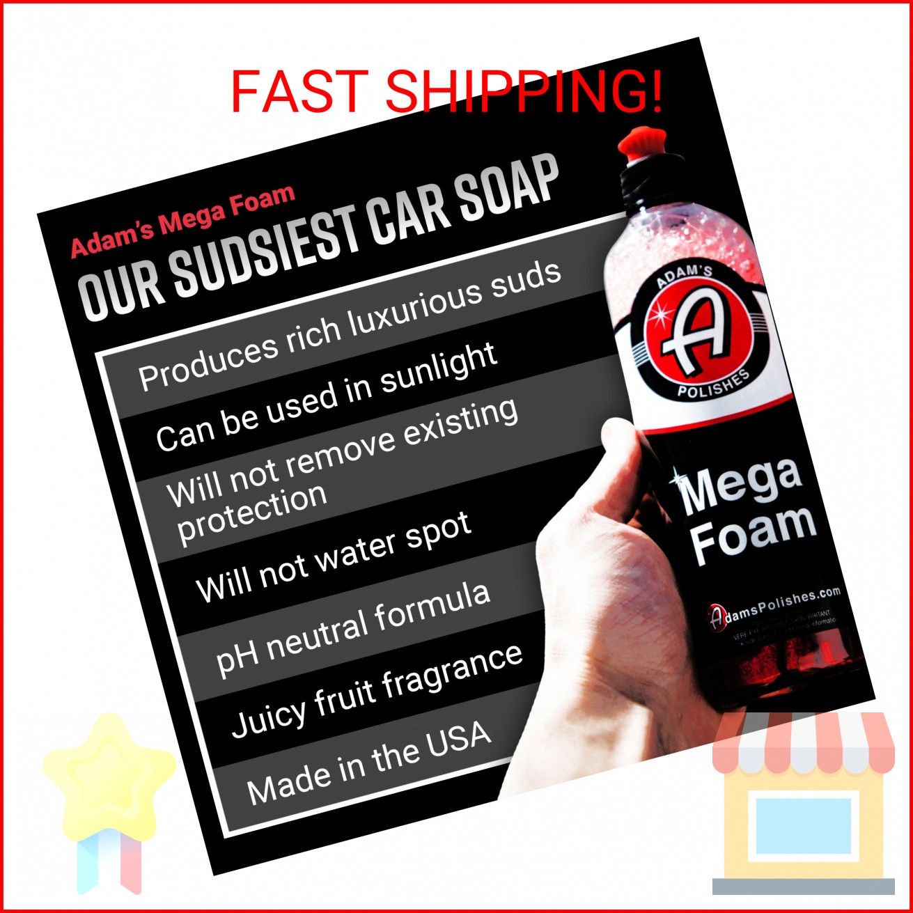 Adam’s Mega Foam (16oz) – pH Neutral Car Soap For Car Washing, Concentated For W