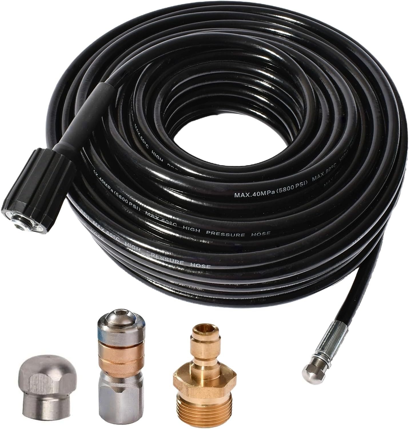 25FT 5800 PSI Pressure Washer Hose Jetter Nozzles Kit 1/8”NPT 25FT, Onecolor