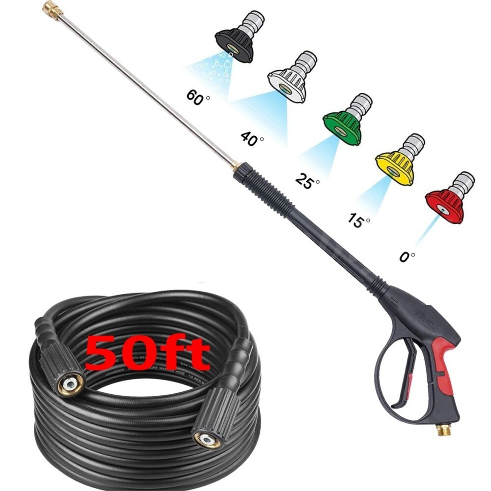 4000PSI Pressure Washer Gun 50FT Hose & 5 Quick Connect Nozzles Power Washer Gun