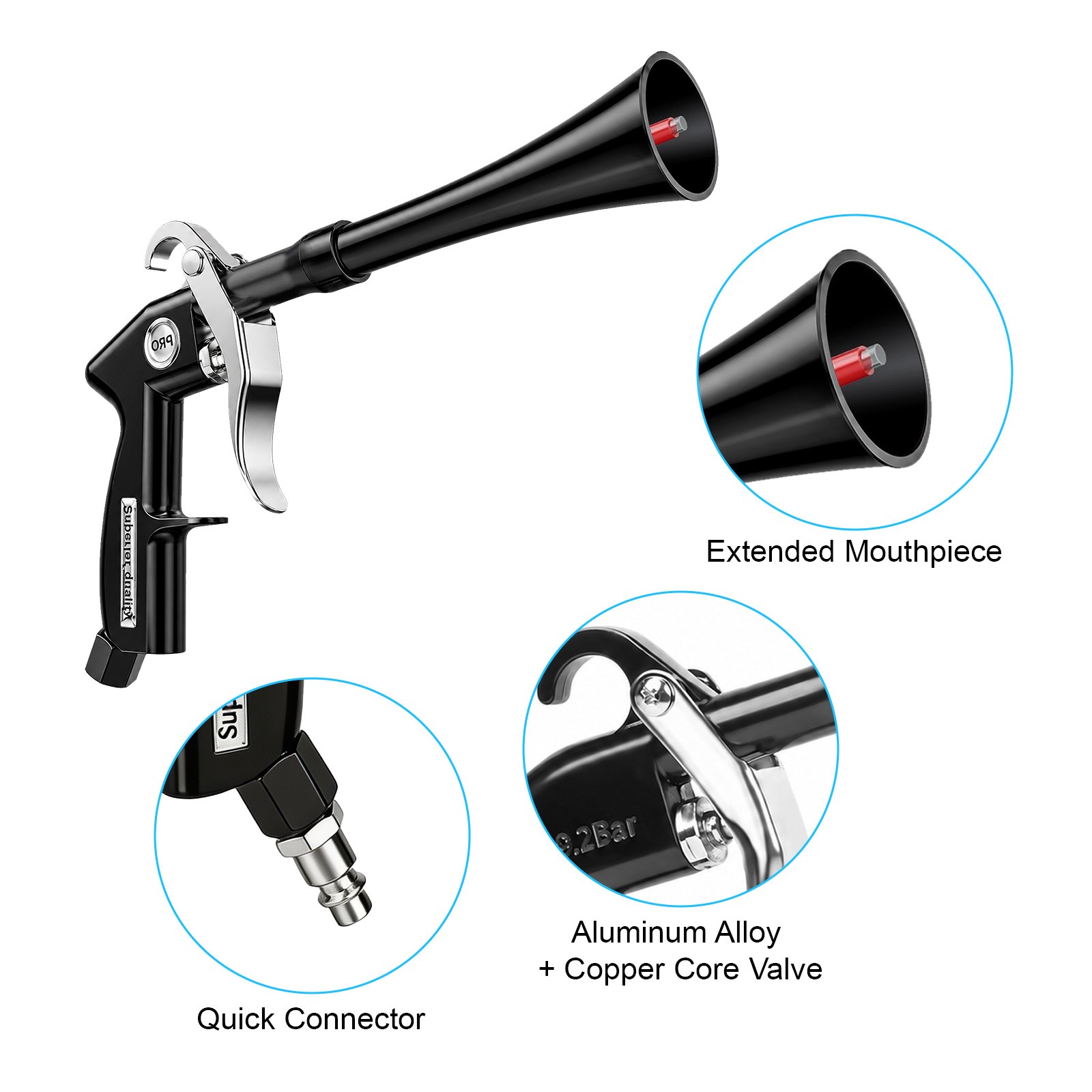 Air Blow Gun Auto Detailing High-Pressure Car Interior Cleaning Tool w/ Adapter