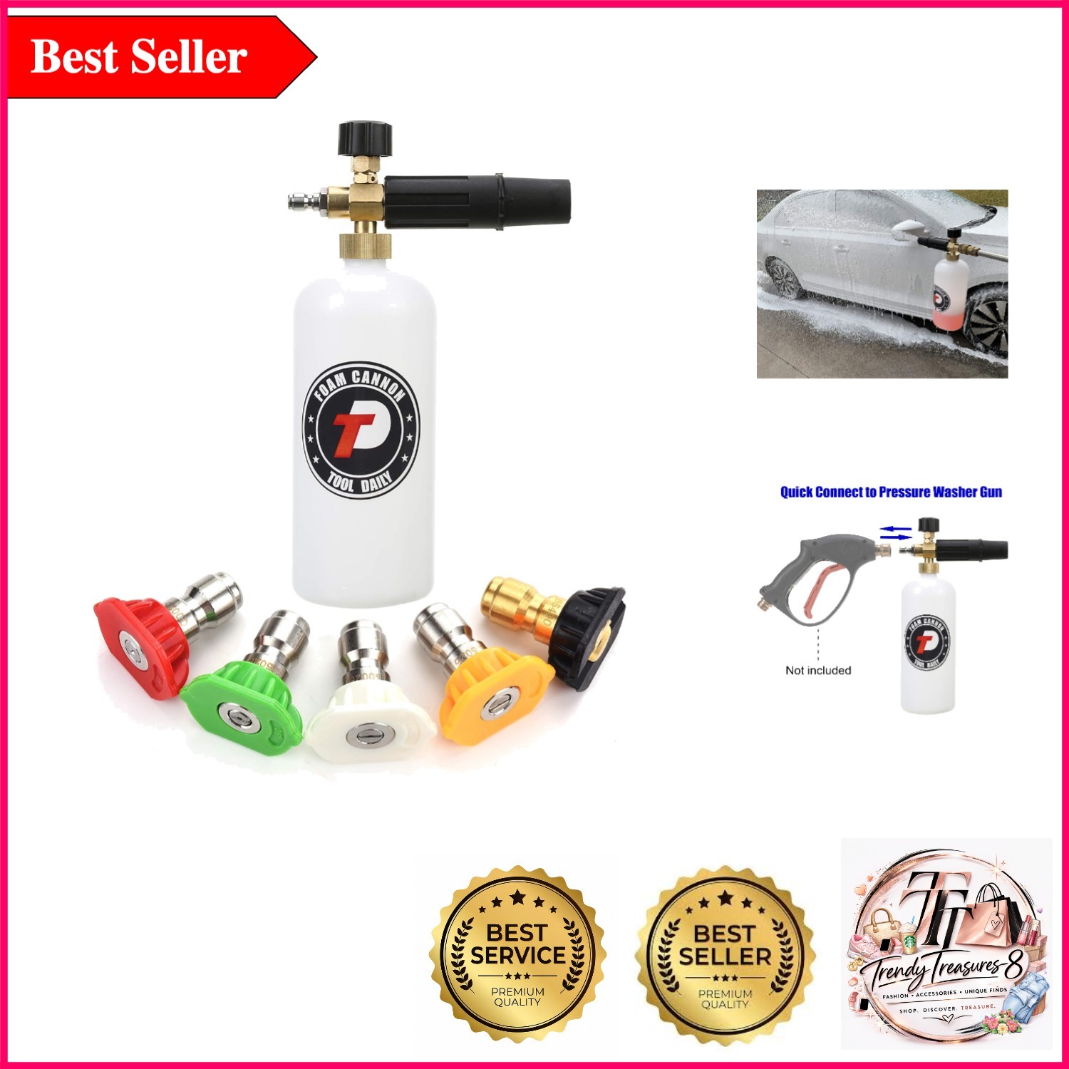 Professional 1-Liter Foam Cannon with Quick Connect & 5 Nozzle Tips