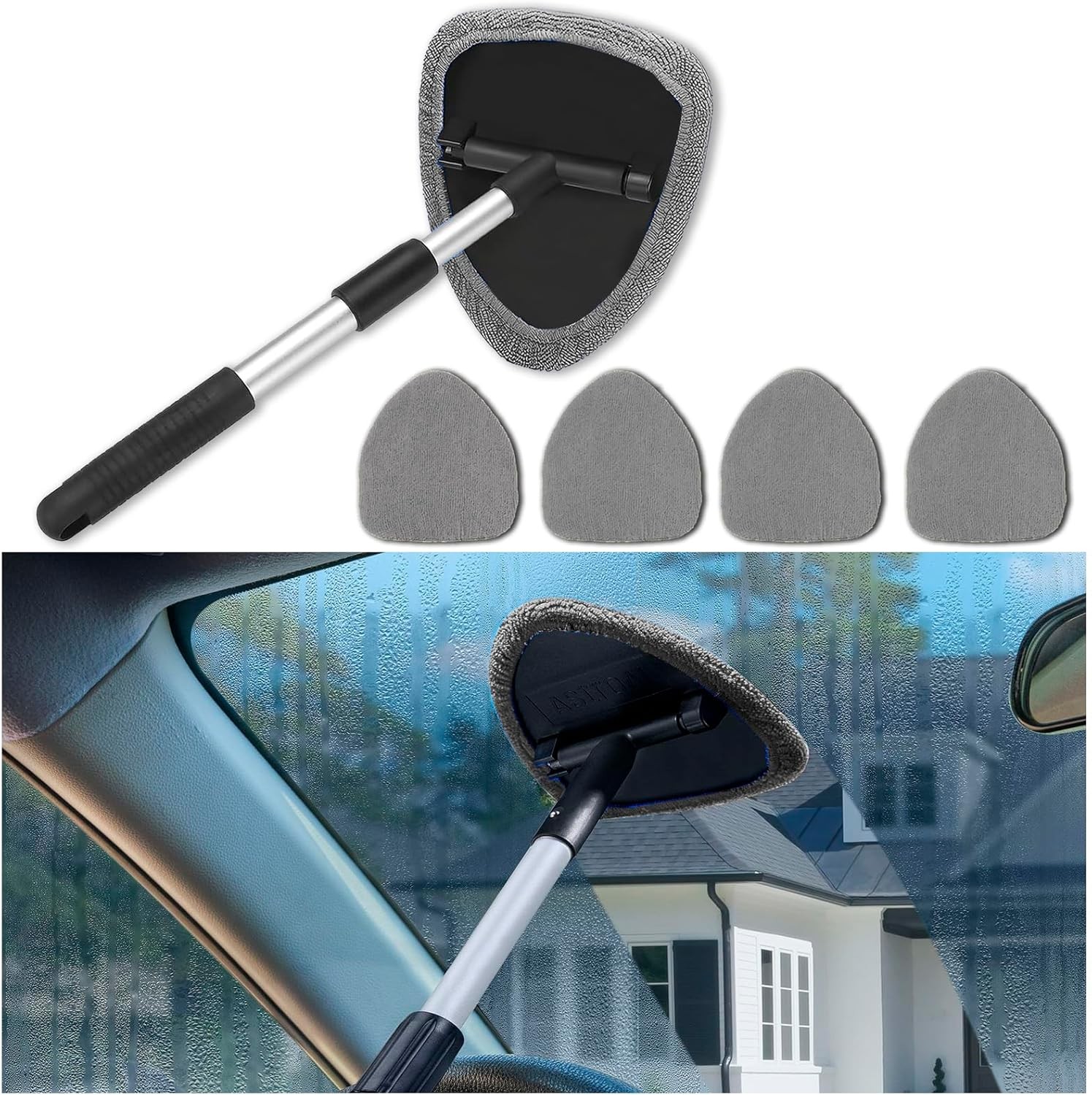 Windshield Cleaner Tool – Portable Car Interior Window Cleaning Kit with Gray