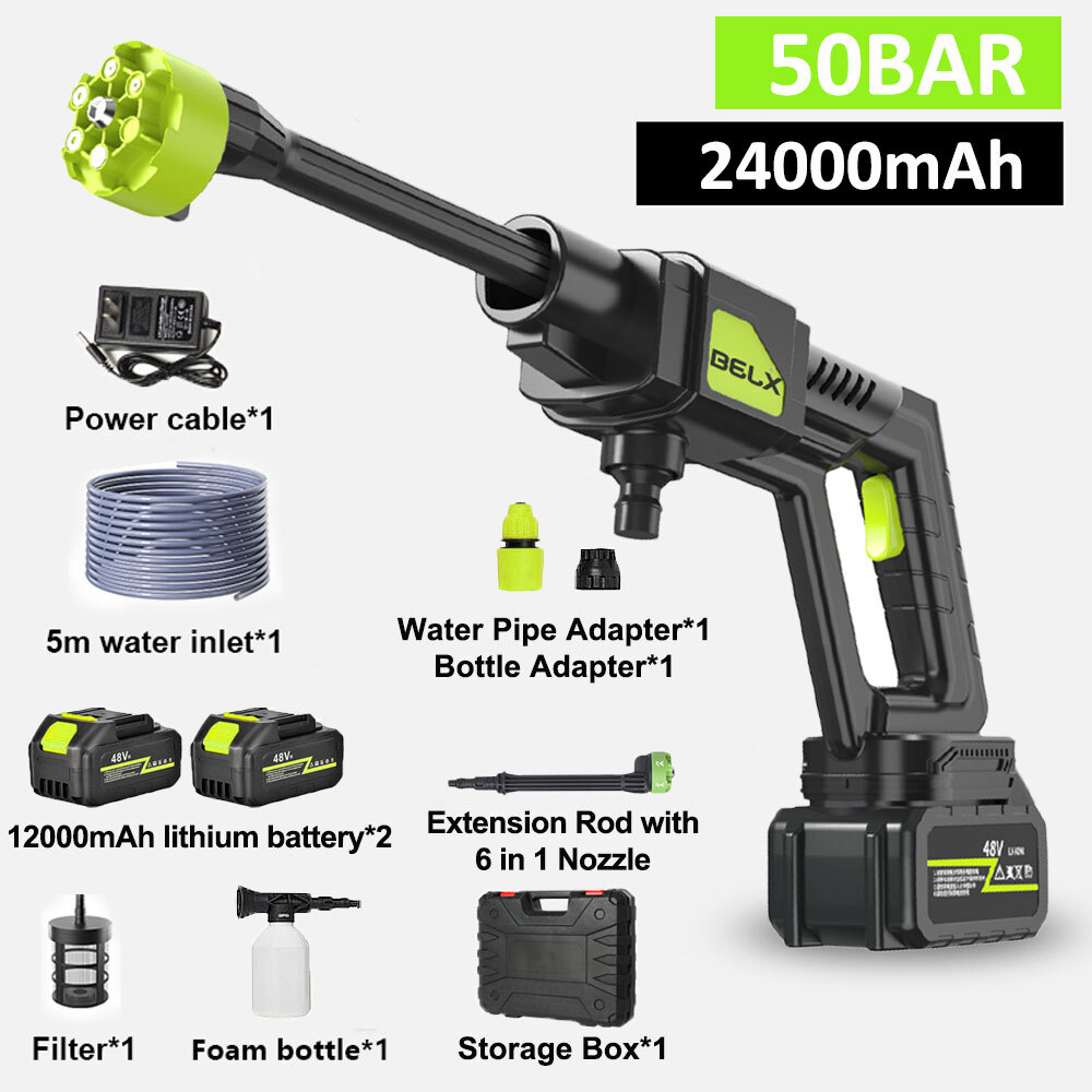 Lavadora de coches de 1200 PSI con batería de 4,0ah 2*12000mAh 6-en-1 Boquilla