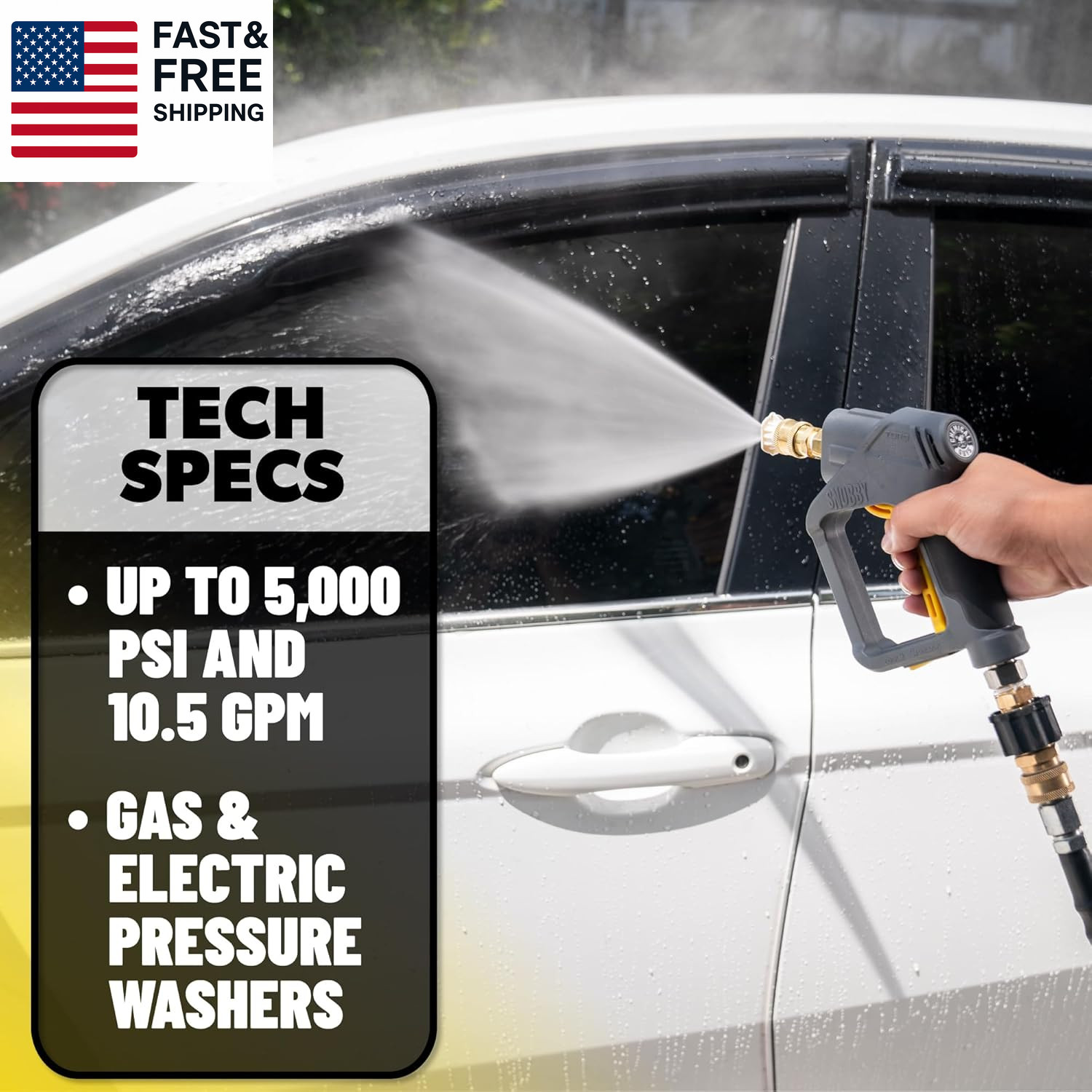 Snubby Pressure Washer Gun with Foam Cannon Attachment – Short Handle for Gas an