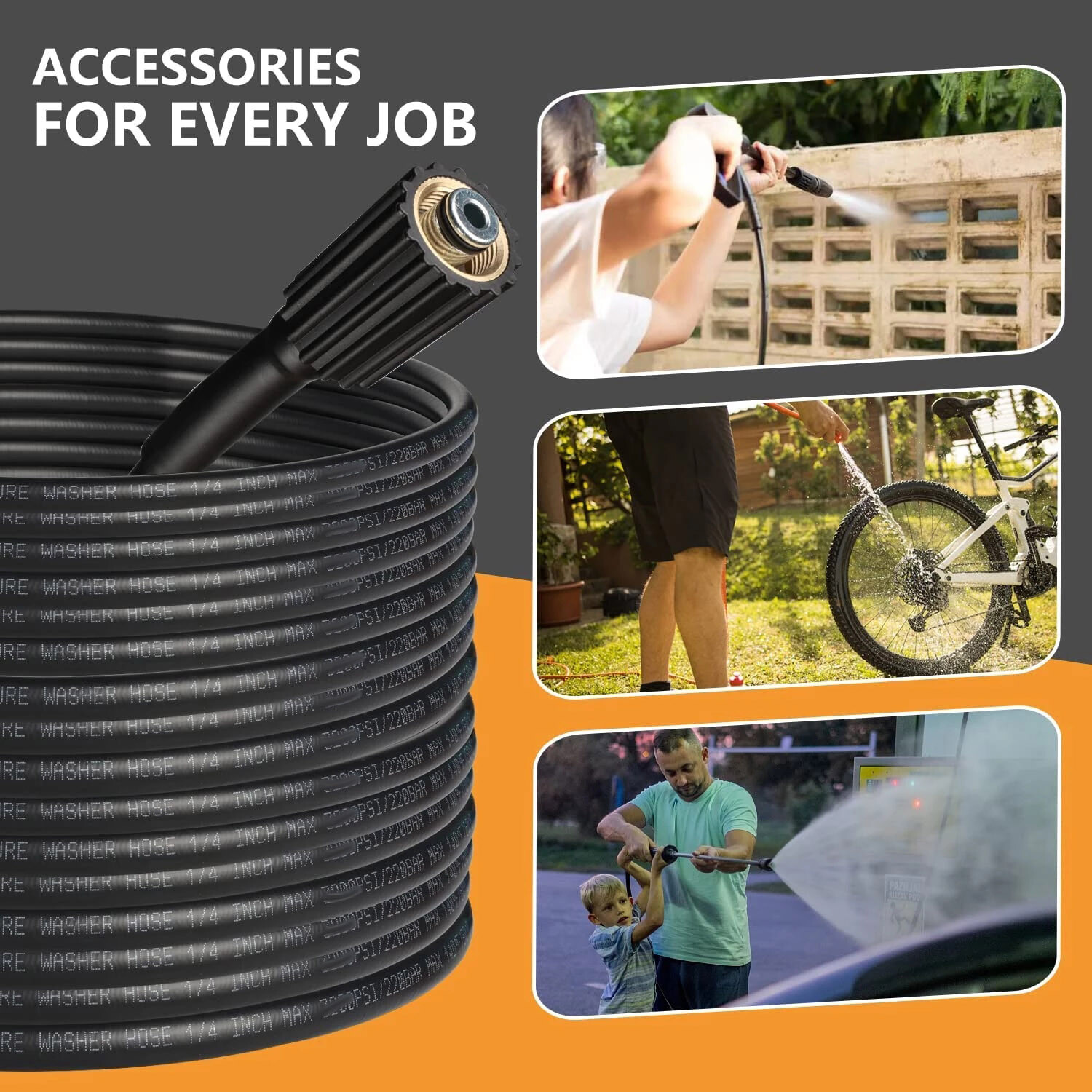 1/4″ Pressure Washer Gun + Extension Wand Lance +5 Nozzle Tips /30/50FT Hose M22