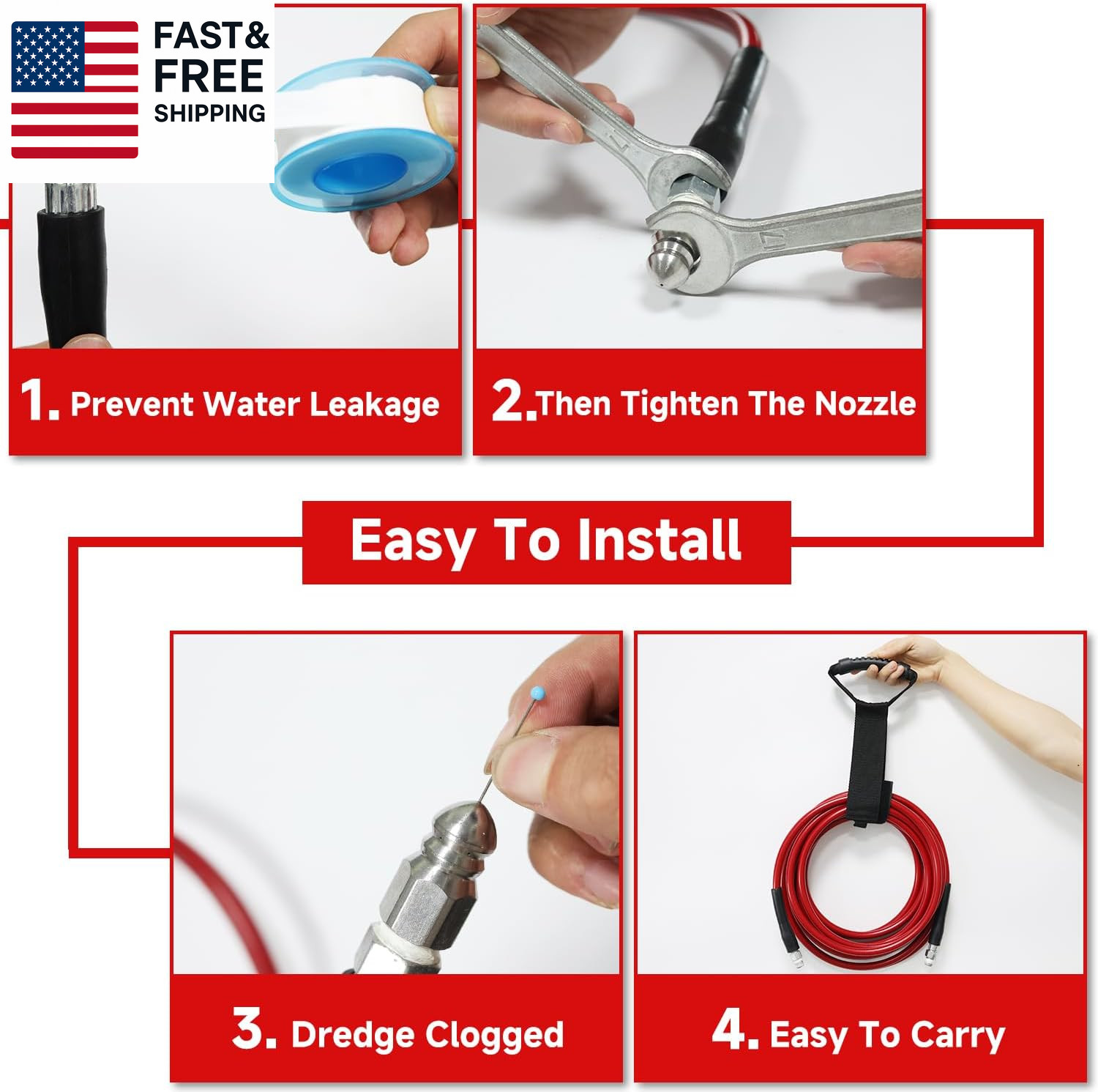 NIFUAL Sewer Jetter Kit for Pressure Washer,100Ft 5800PSI Pressure Drain Cleaner