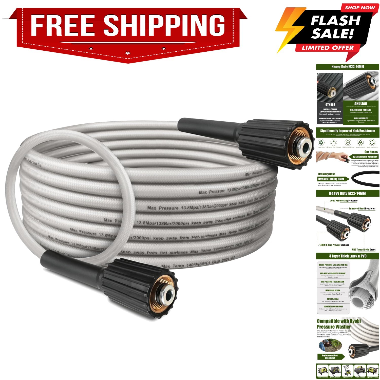 Pressure Washer Hose for Ryobi Power Washer Hose Replacement Ryobi Electric P…