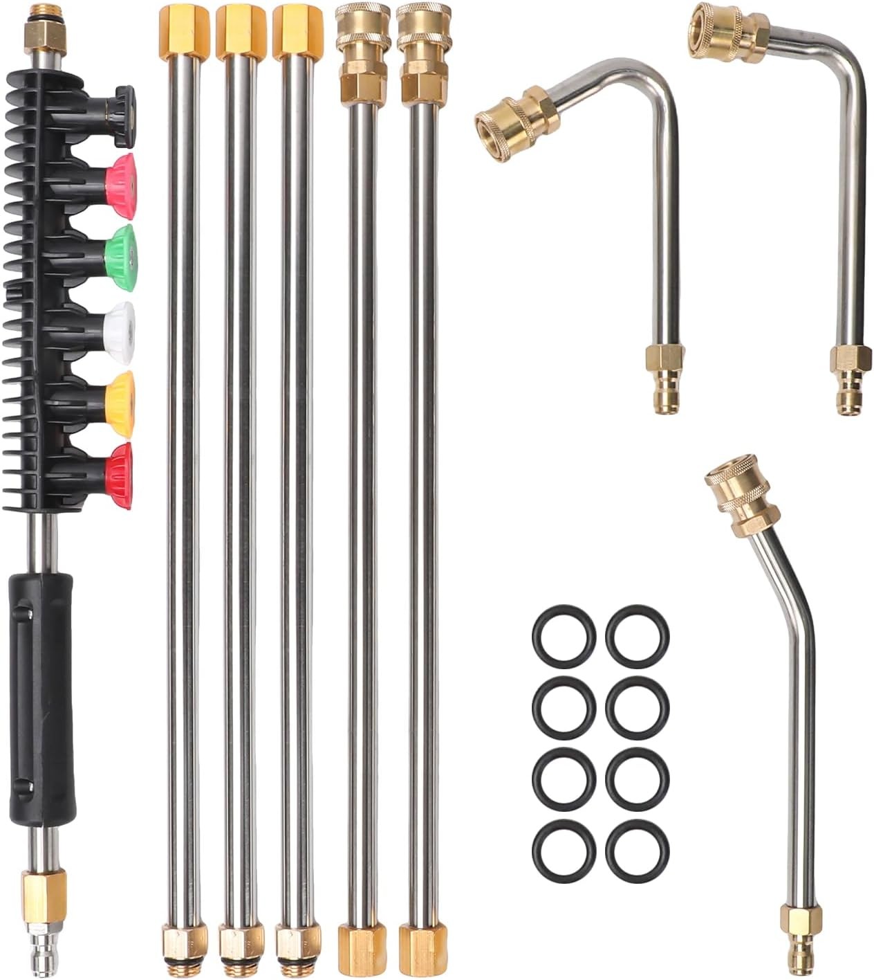 9-Pack Pressure Washer Extension Wand w/ 6 Nozzles, 30°/90°/120° Curved, 4000PSI