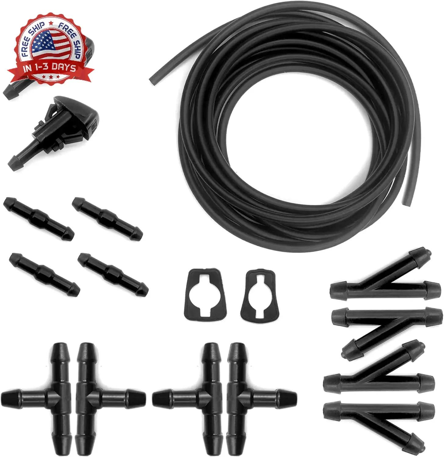 Windshield Washer Hose Kit, 5M Washer Fluid Hose+12 Pcs Hose Connectors+2 Fan No