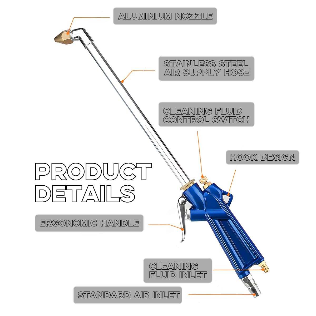 Gasedin Air Blow Gun Pneumatic Engine Cleaning with 4Ft Hose, Aluminum…