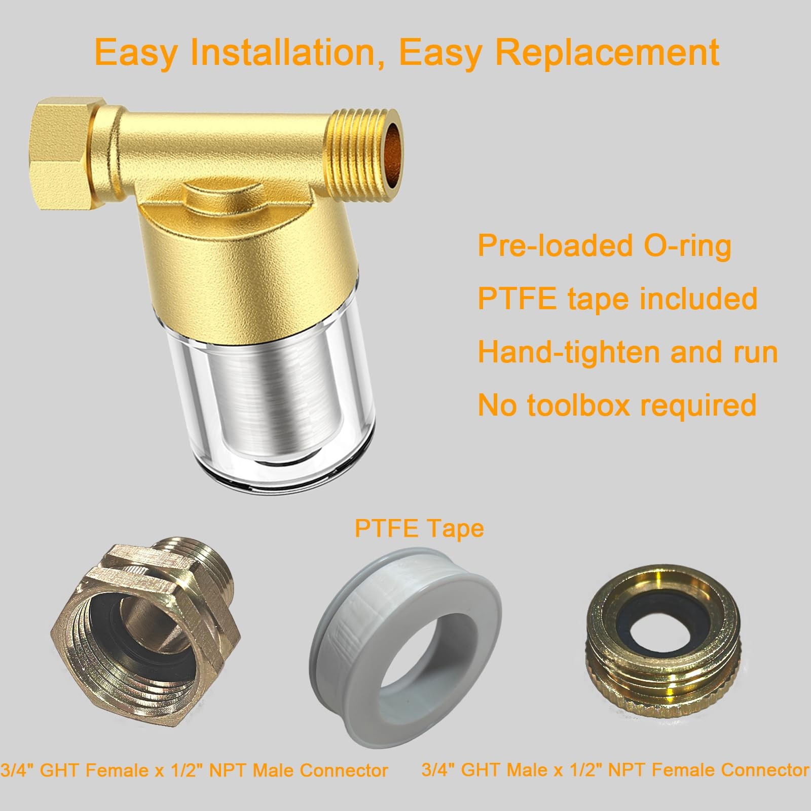 40 Micron Brass Spin Down Sediment Water Filter for Washer, Hose, Well Water