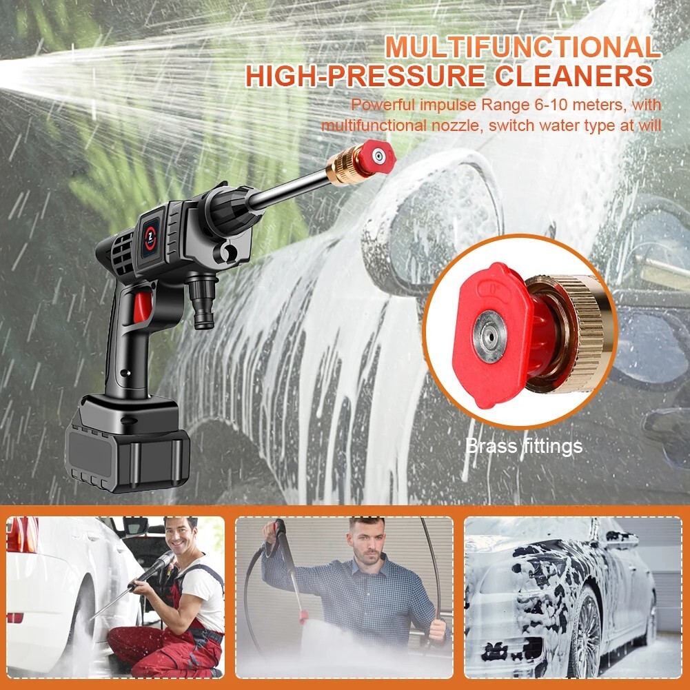 200W 50Bar Cordless High Pressure Car Washer Spray Water Gun 10000mAh Battery