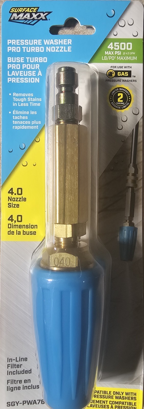 Suface Maxx Pressure Washer Pro Turbo Nozzle 4500 Max PSI SGY-PWA76