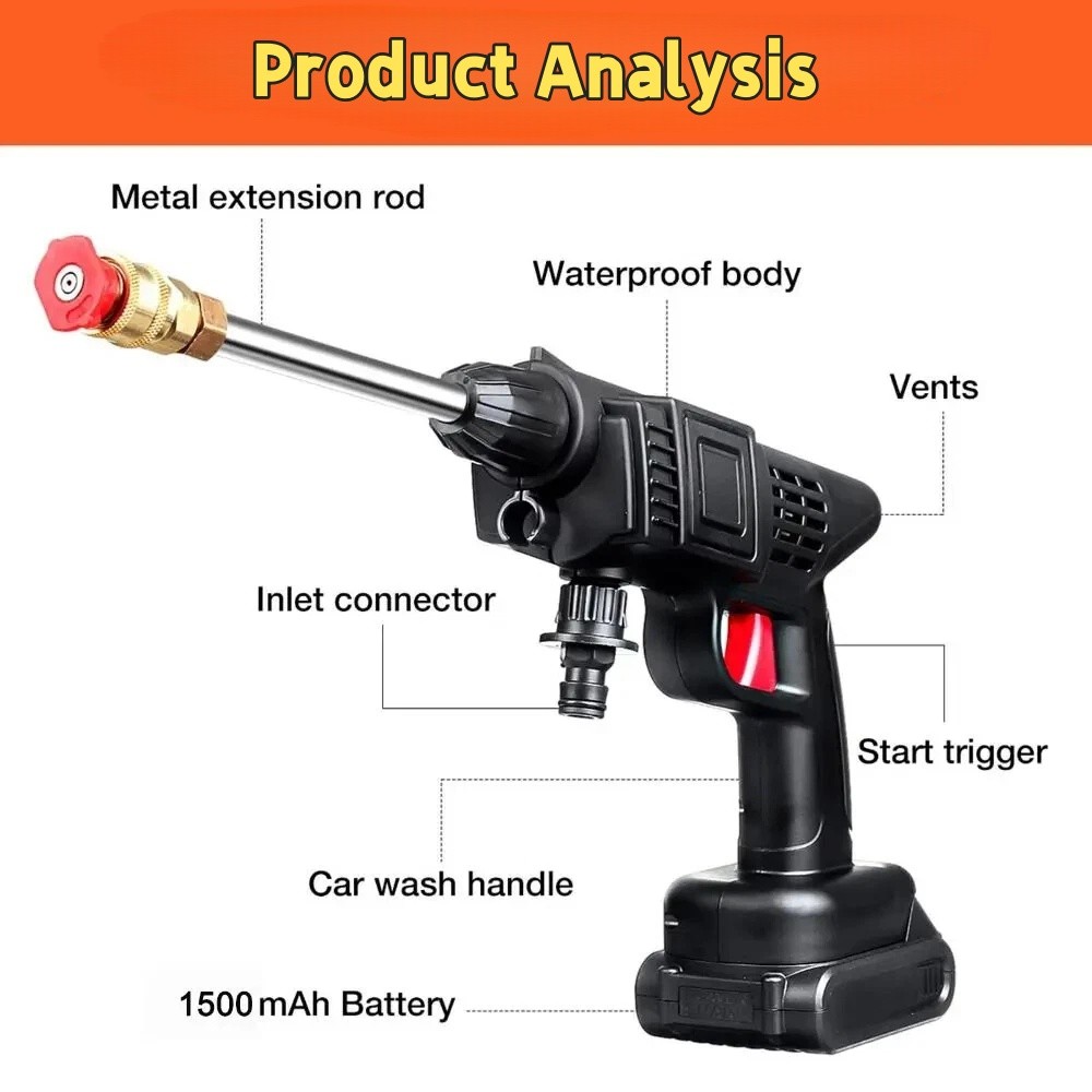 Cordless Electric High Pressure Water Spray Car Gun Portable Washer Cleaner Yard