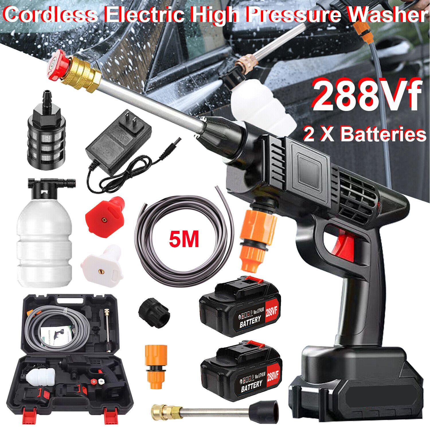 Portable Electric High Pressure Water Spray Gun Cordless Car Washer Cleaner Tool