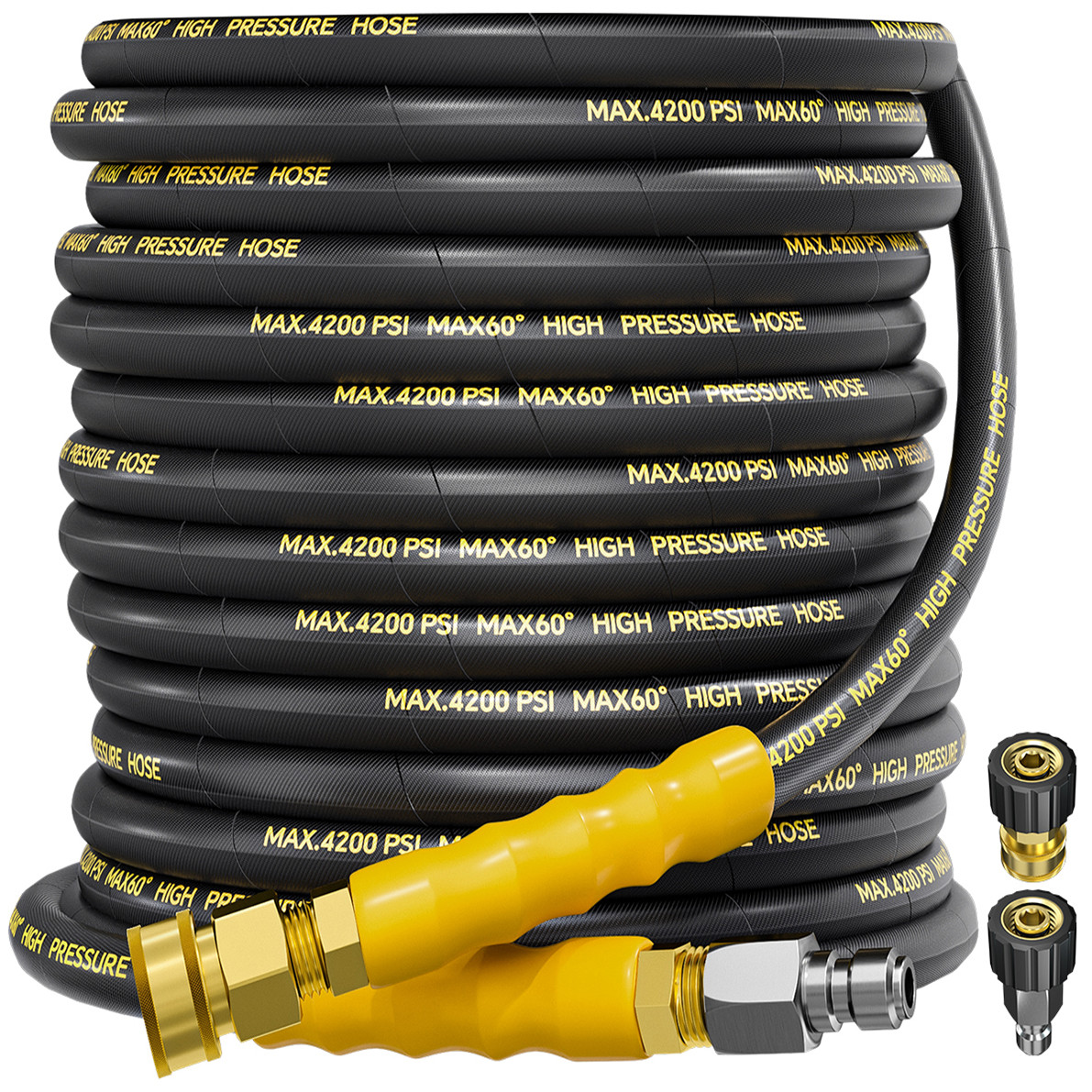 50FT 1/4″ 4200PSI Pressure Washer Hose W/ 3/8″ Quick Connect Kink Resistant Hose
