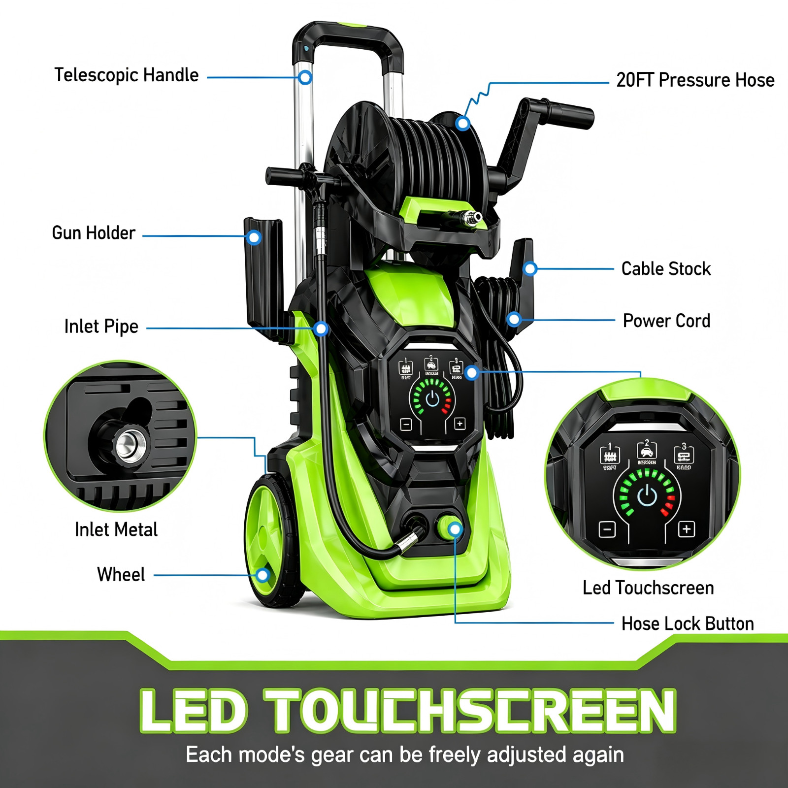 Pressure Washer 4500PSI 3.2GPM with Adj-15-Level Touch Screen For car,home,yard