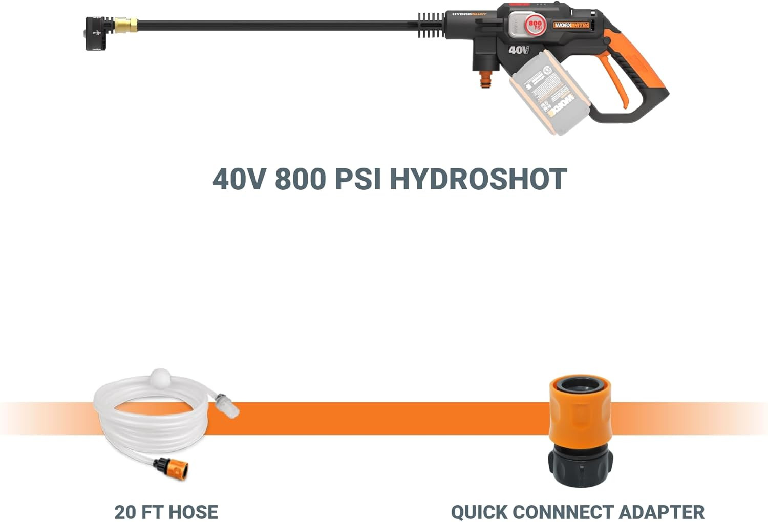 WORX 40V Powershare Hydroshot, 800 PSI Brushless Portable Power Cleaner, 5-In-1