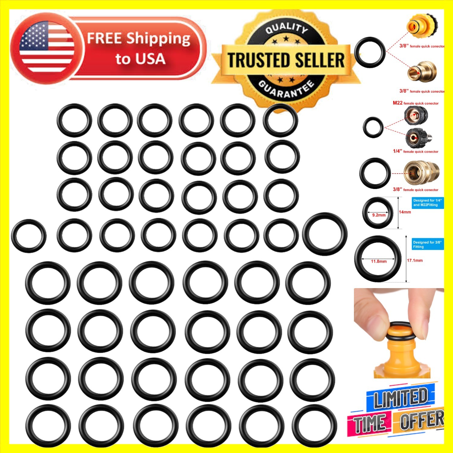 50 Replacement O-Rings for Pressure Washers – 1/4 & 3/8 Inch Connectors
